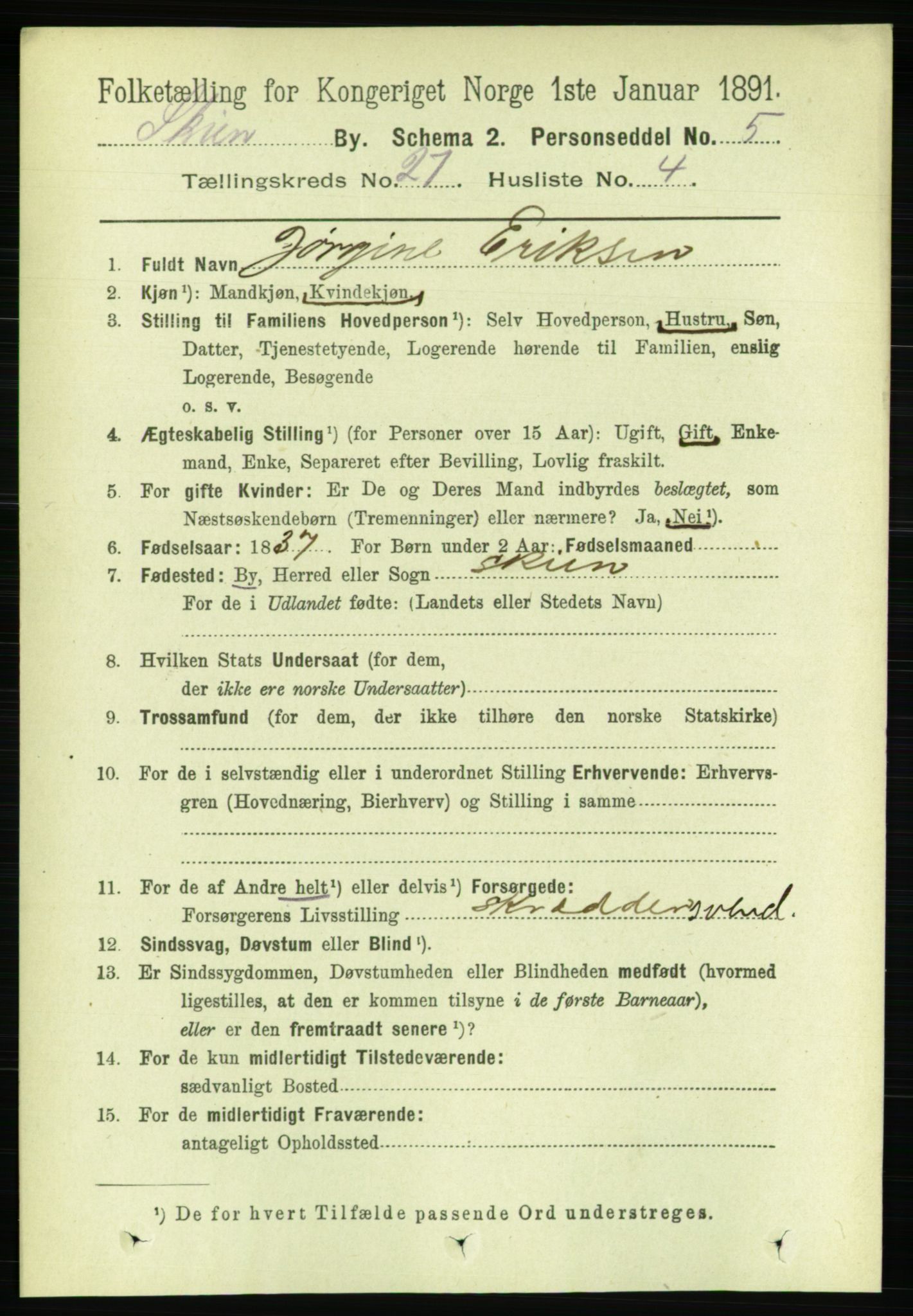 RA, 1891 census for 0806 Skien, 1891, p. 6367