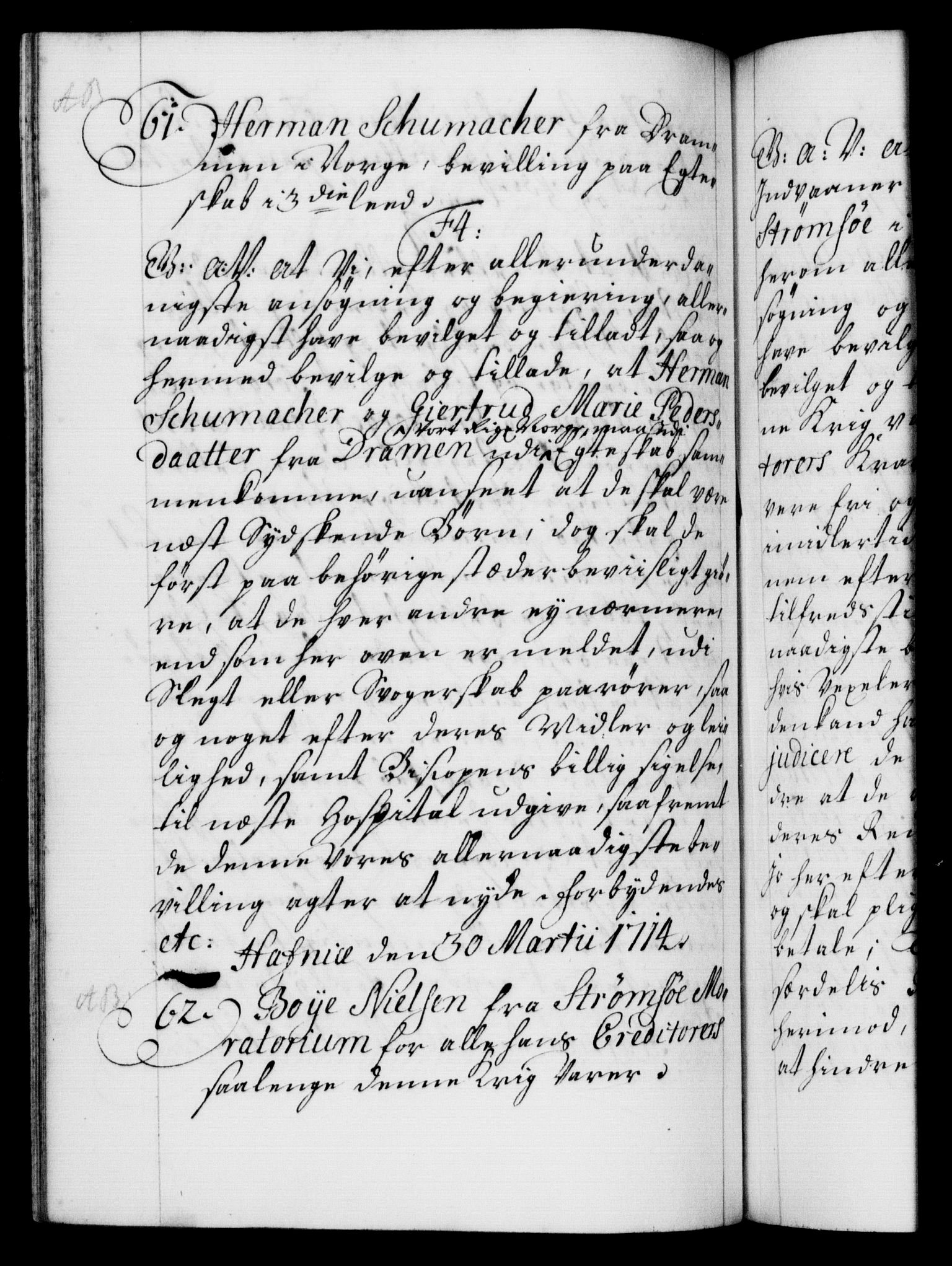 Danske Kanselli 1572-1799, AV/RA-EA-3023/F/Fc/Fca/Fcaa/L0021: Norske registre, 1712-1715, p. 267b