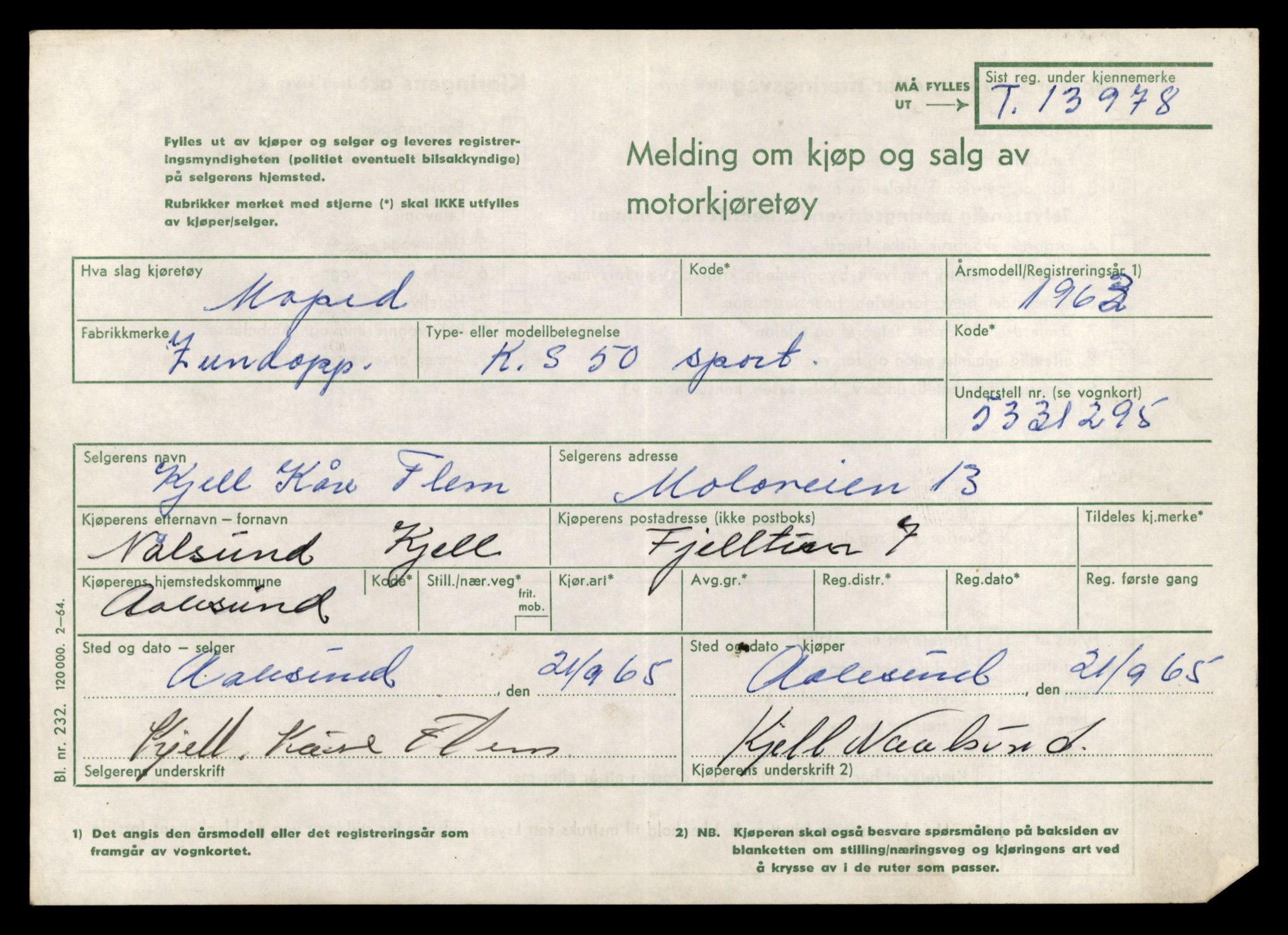 Møre og Romsdal vegkontor - Ålesund trafikkstasjon, AV/SAT-A-4099/F/Fe/L0042: Registreringskort for kjøretøy T 13906 - T 14079, 1927-1998, p. 1121