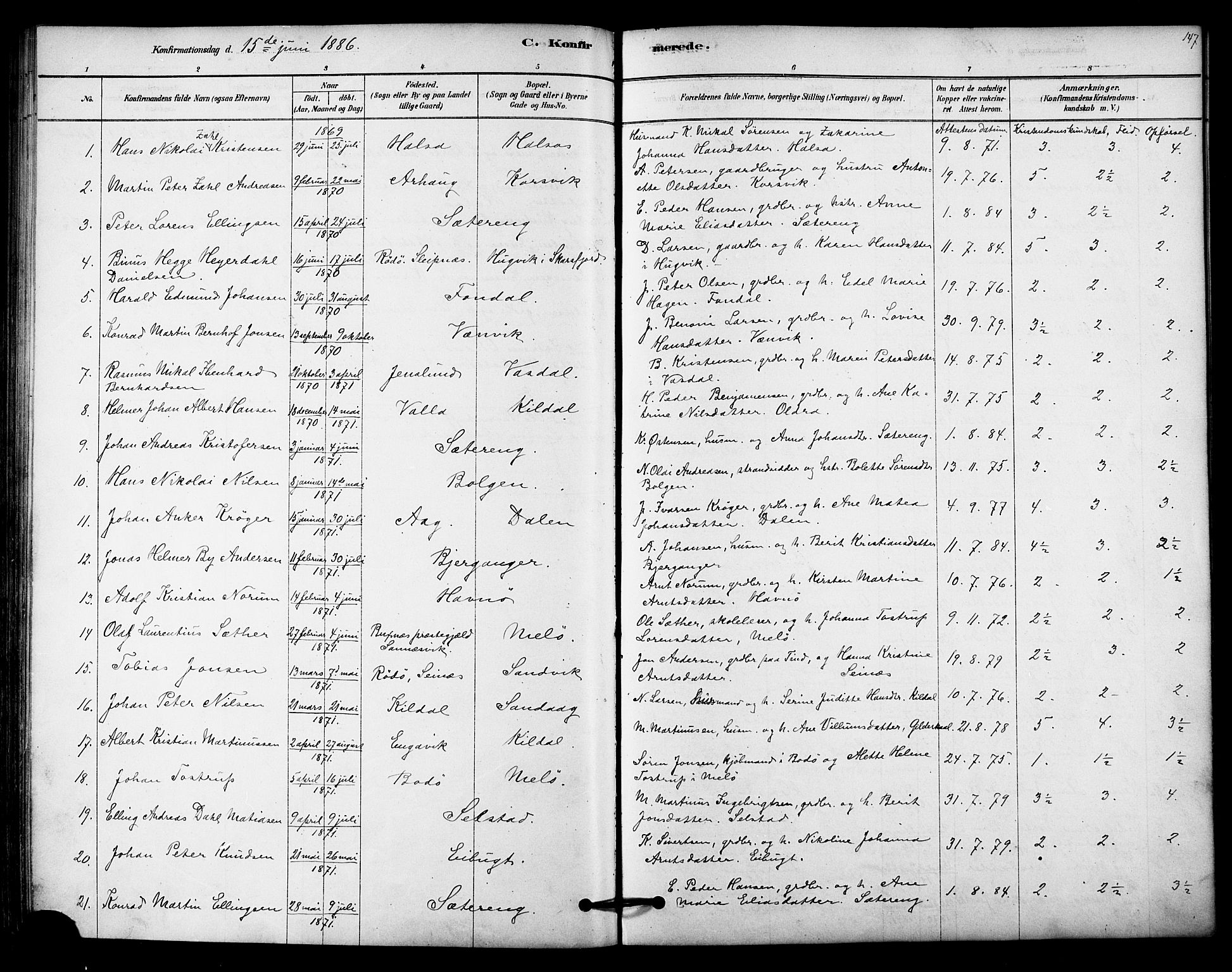 Ministerialprotokoller, klokkerbøker og fødselsregistre - Nordland, SAT/A-1459/843/L0626: Parish register (official) no. 843A01, 1878-1907, p. 147