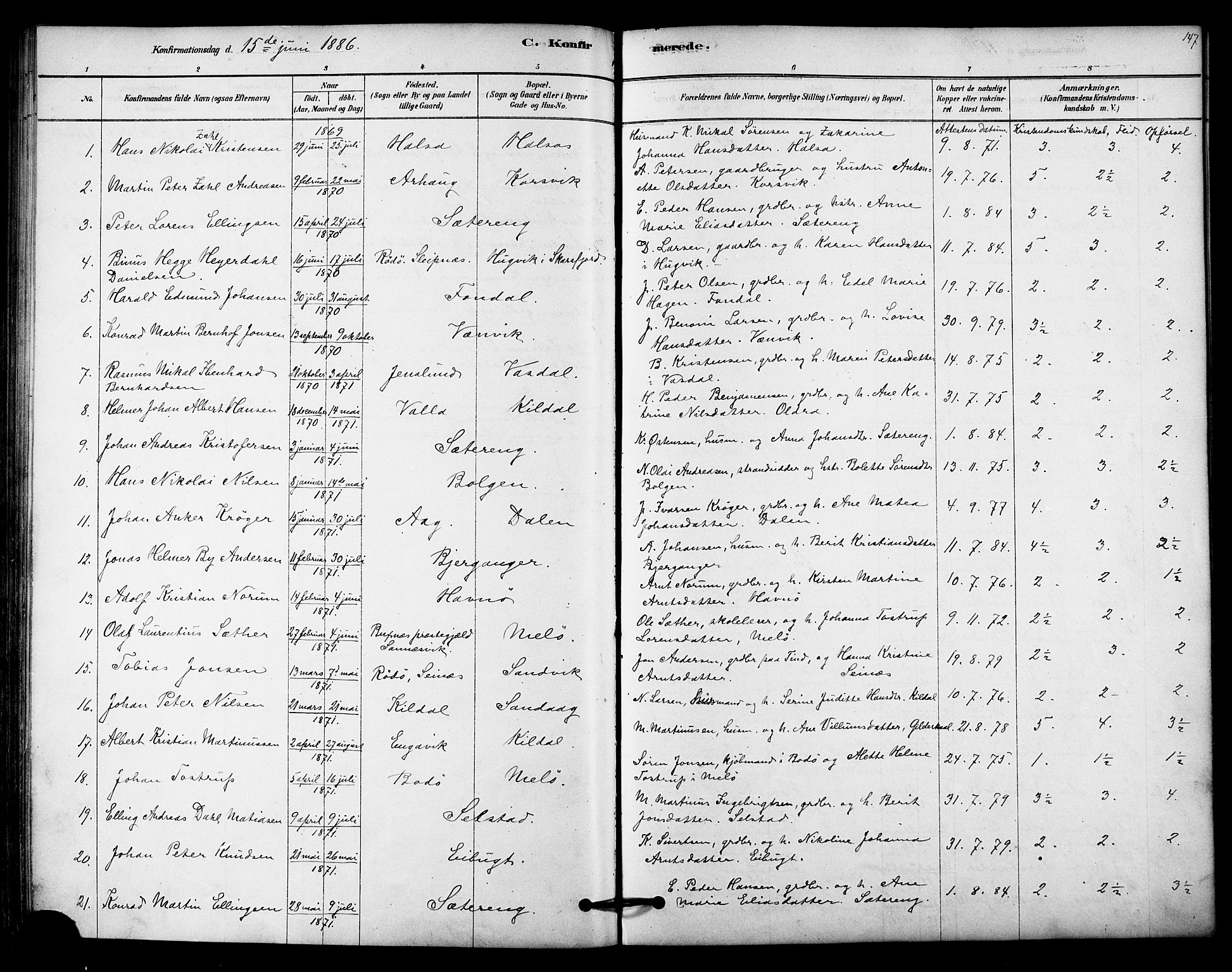 Ministerialprotokoller, klokkerbøker og fødselsregistre - Nordland, AV/SAT-A-1459/843/L0626: Parish register (official) no. 843A01, 1878-1907, p. 147