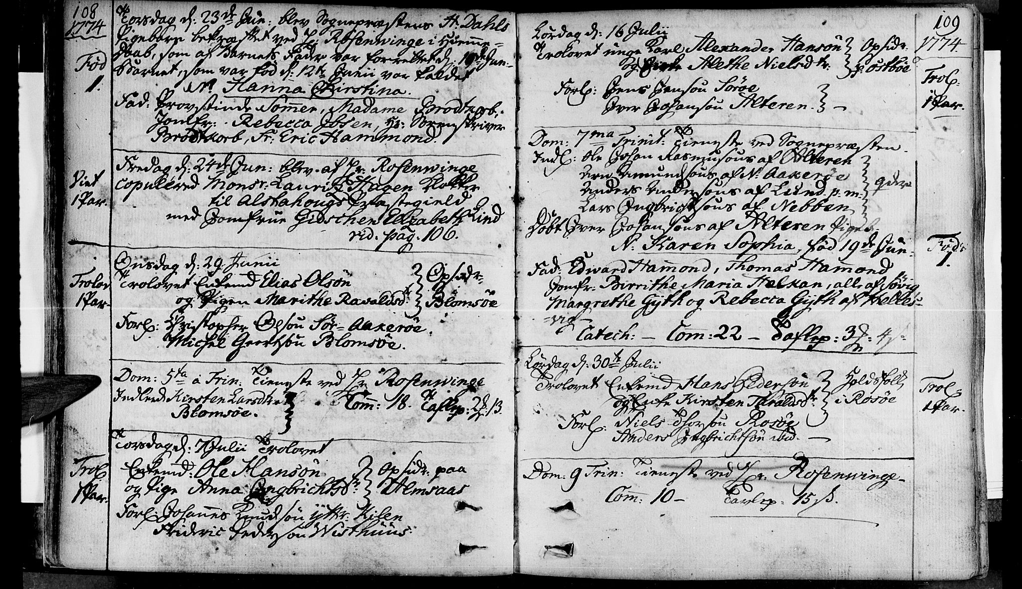 Ministerialprotokoller, klokkerbøker og fødselsregistre - Nordland, AV/SAT-A-1459/830/L0436: Parish register (official) no. 830A05 /1, 1737-1804, p. 108-109