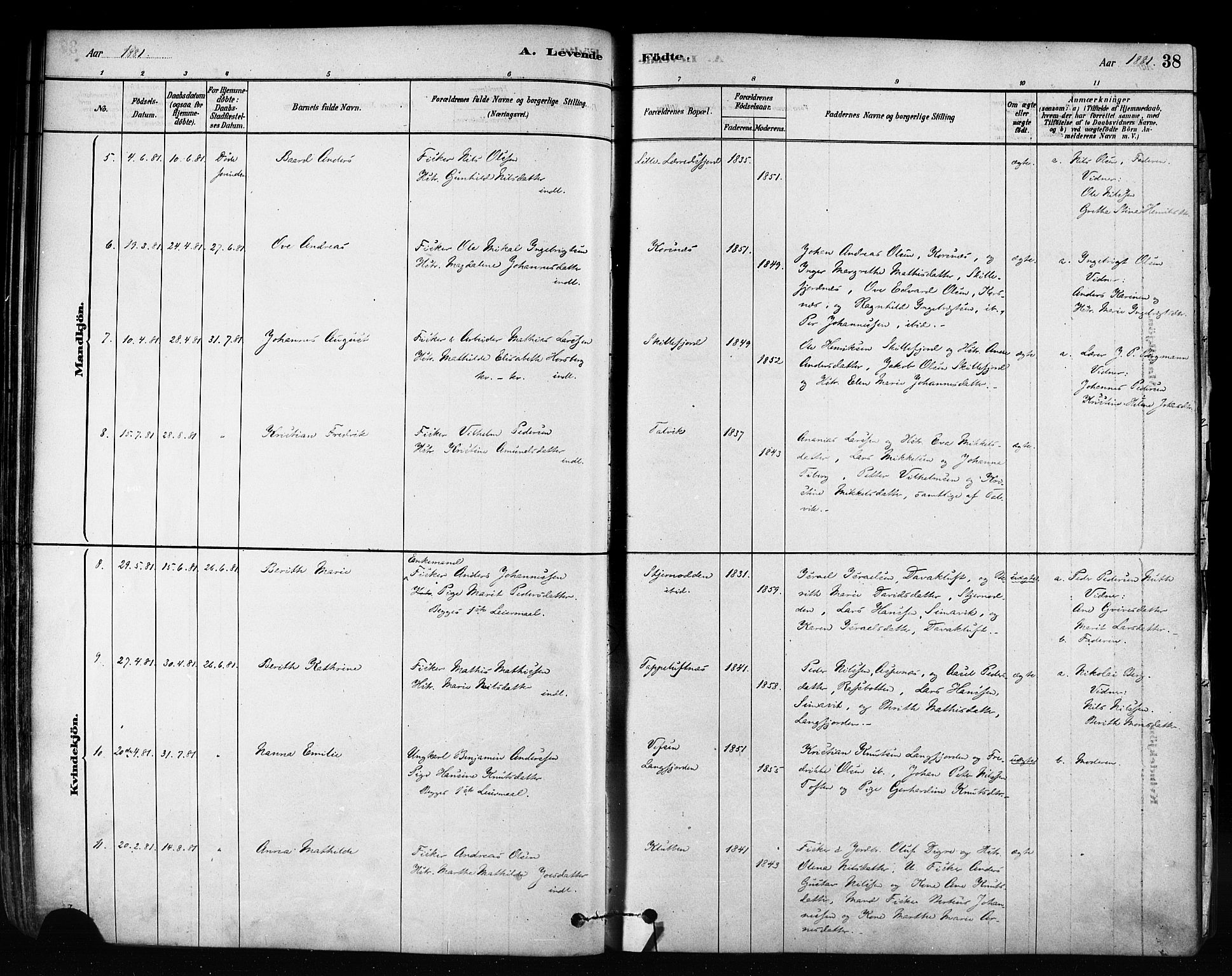 Talvik sokneprestkontor, AV/SATØ-S-1337/H/Ha/L0012kirke: Parish register (official) no. 12, 1878-1886, p. 38