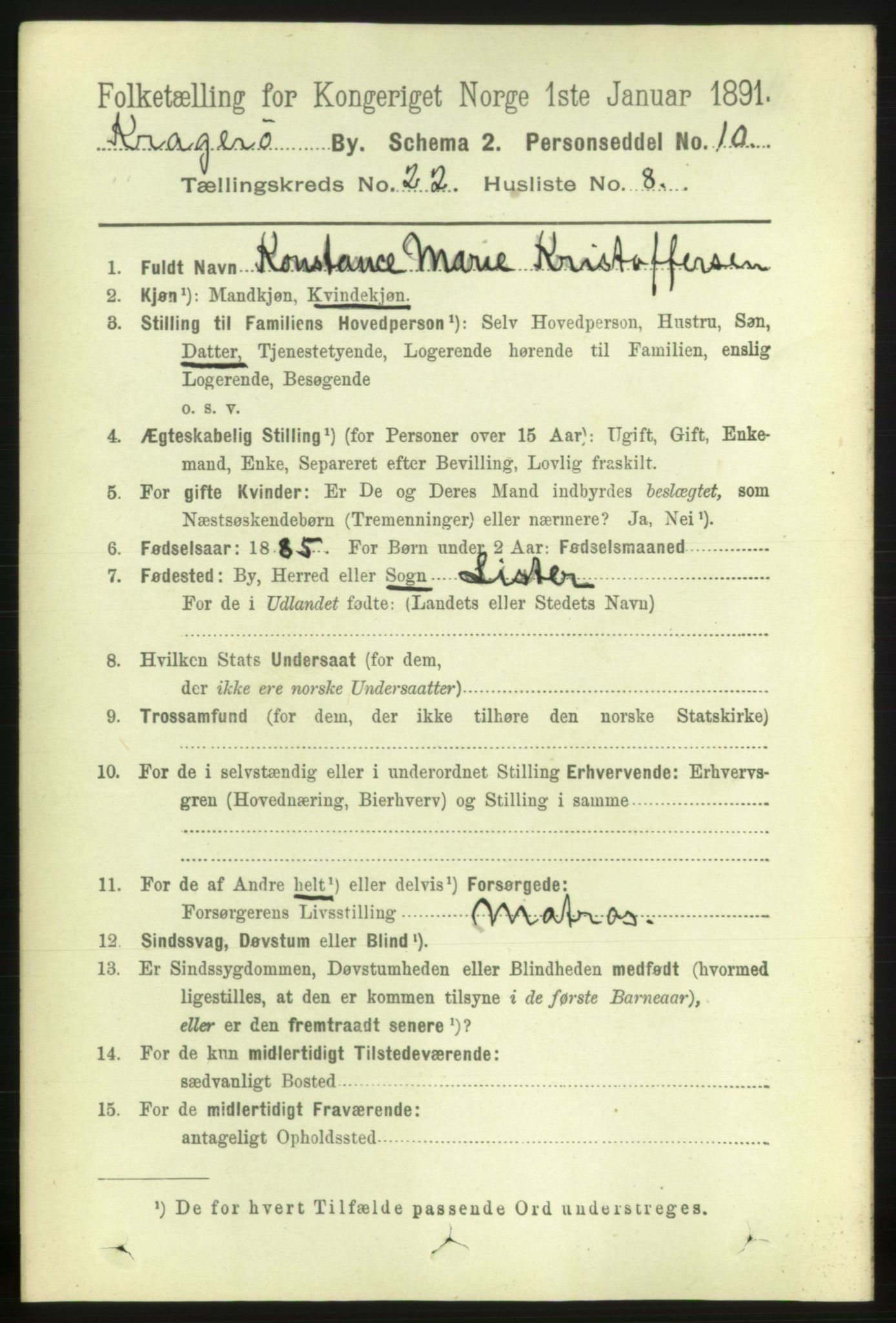 RA, 1891 census for 0801 Kragerø, 1891, p. 4838