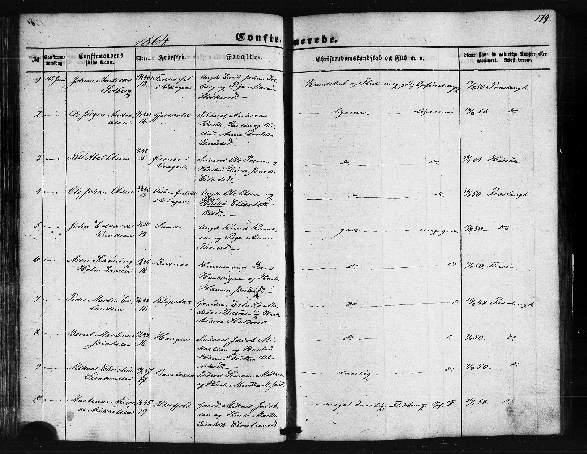 Ministerialprotokoller, klokkerbøker og fødselsregistre - Nordland, AV/SAT-A-1459/876/L1095: Parish register (official) no. 876A01, 1863-1885, p. 179