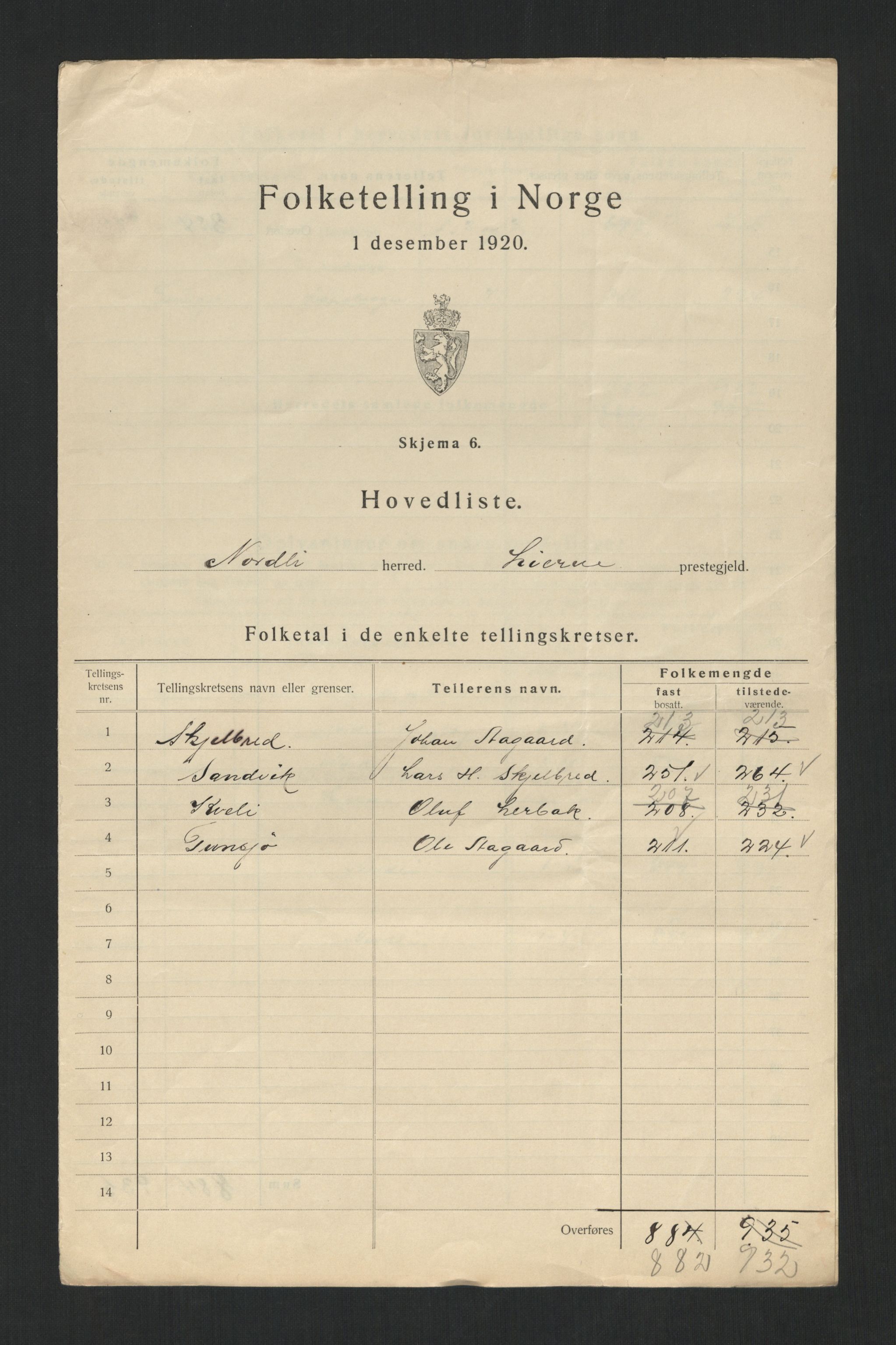 SAT, 1920 census for Nordli, 1920, p. 4