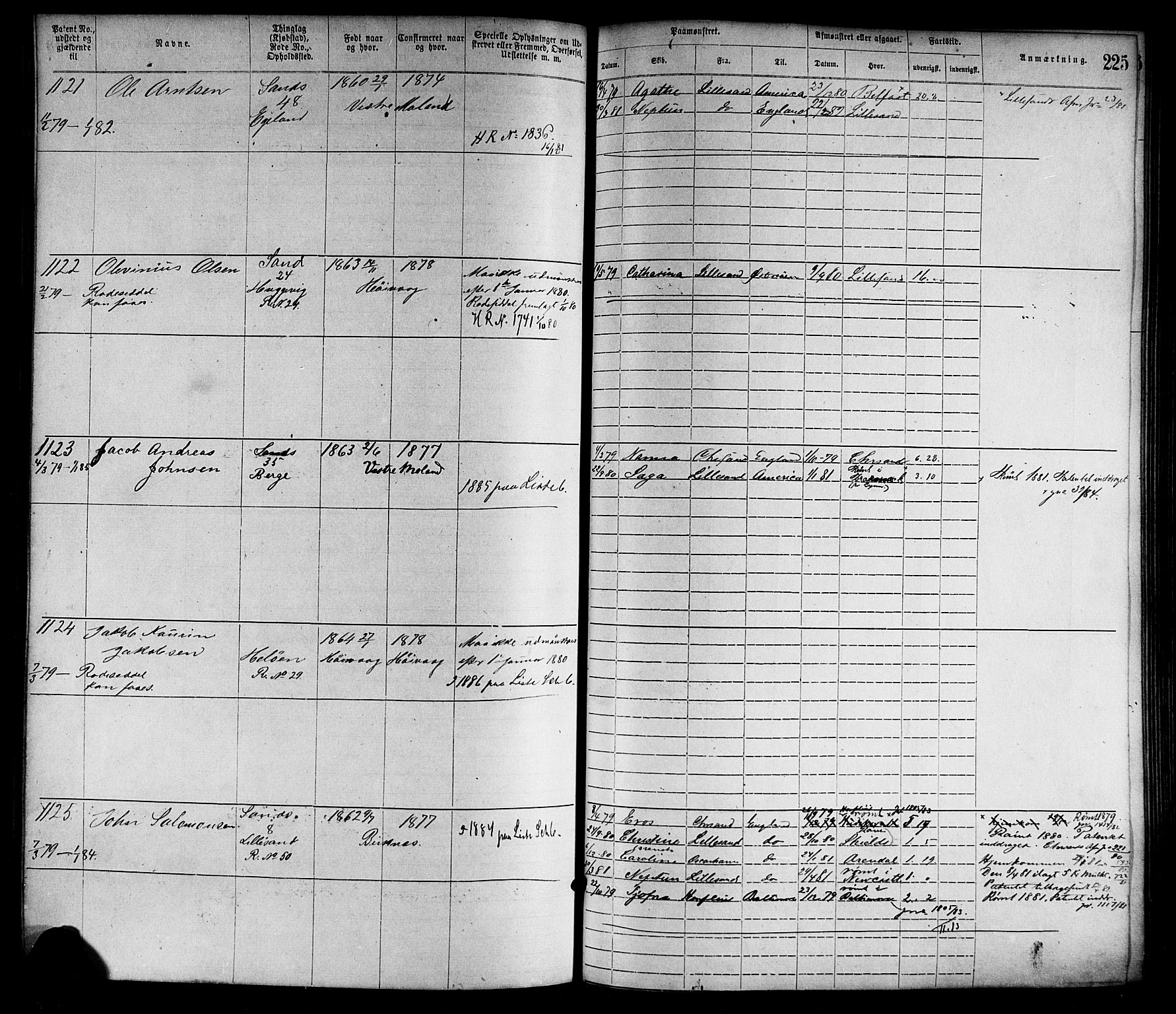 Lillesand mønstringskrets, SAK/2031-0014/F/Fa/L0004: Annotasjonsrulle nr 1-1920 med register, G-1, 1869-1891, p. 251