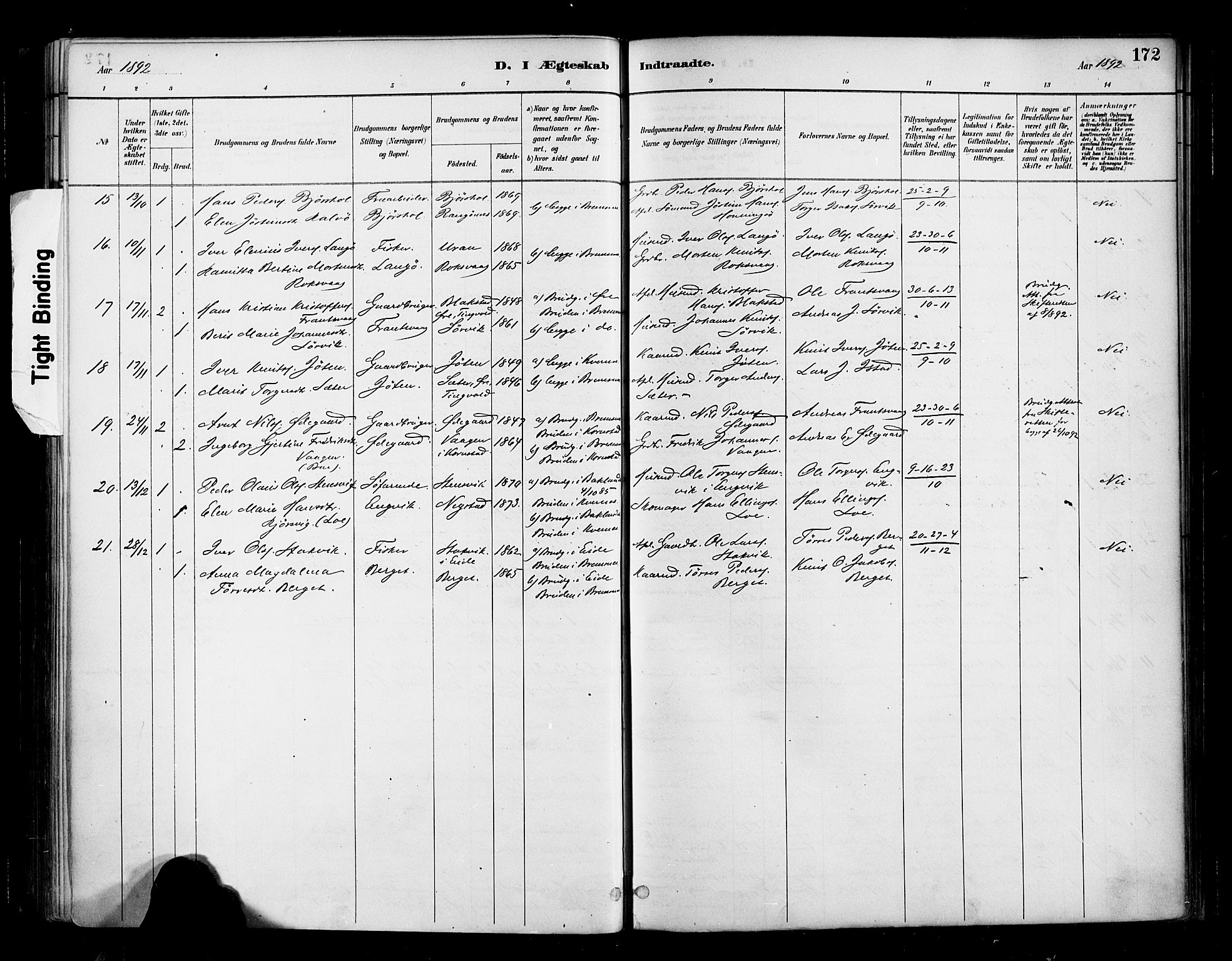 Ministerialprotokoller, klokkerbøker og fødselsregistre - Møre og Romsdal, AV/SAT-A-1454/569/L0819: Parish register (official) no. 569A05, 1885-1899, p. 172