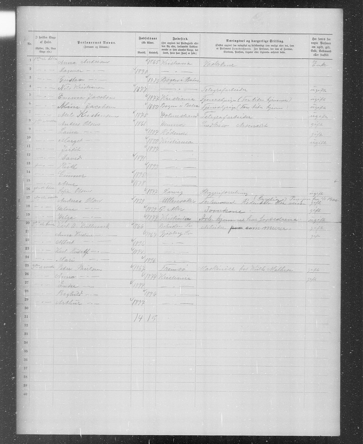 OBA, Municipal Census 1899 for Kristiania, 1899, p. 313