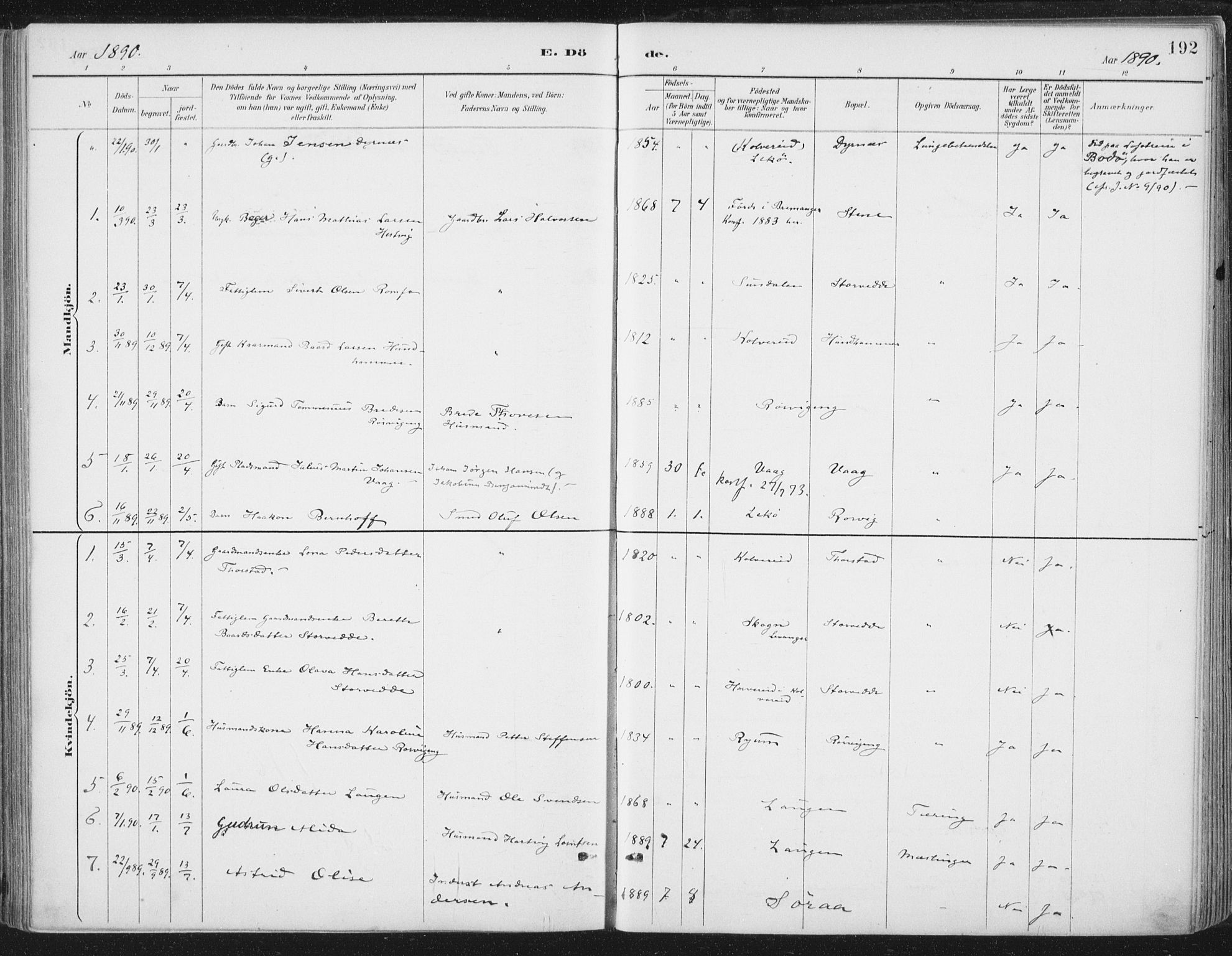 Ministerialprotokoller, klokkerbøker og fødselsregistre - Nord-Trøndelag, SAT/A-1458/784/L0673: Parish register (official) no. 784A08, 1888-1899, p. 192