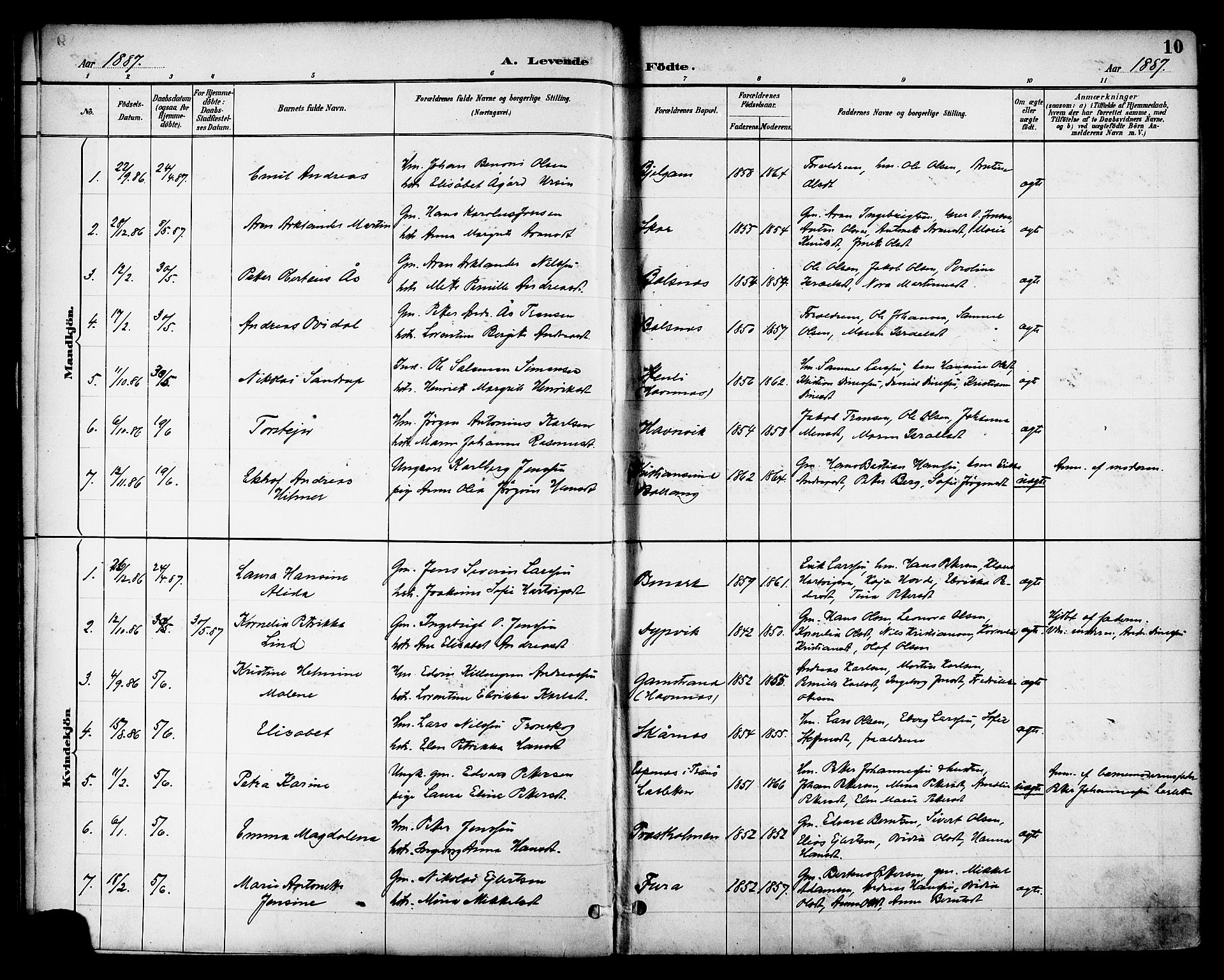 Ministerialprotokoller, klokkerbøker og fødselsregistre - Nordland, AV/SAT-A-1459/863/L0898: Parish register (official) no. 863A10, 1886-1897, p. 10