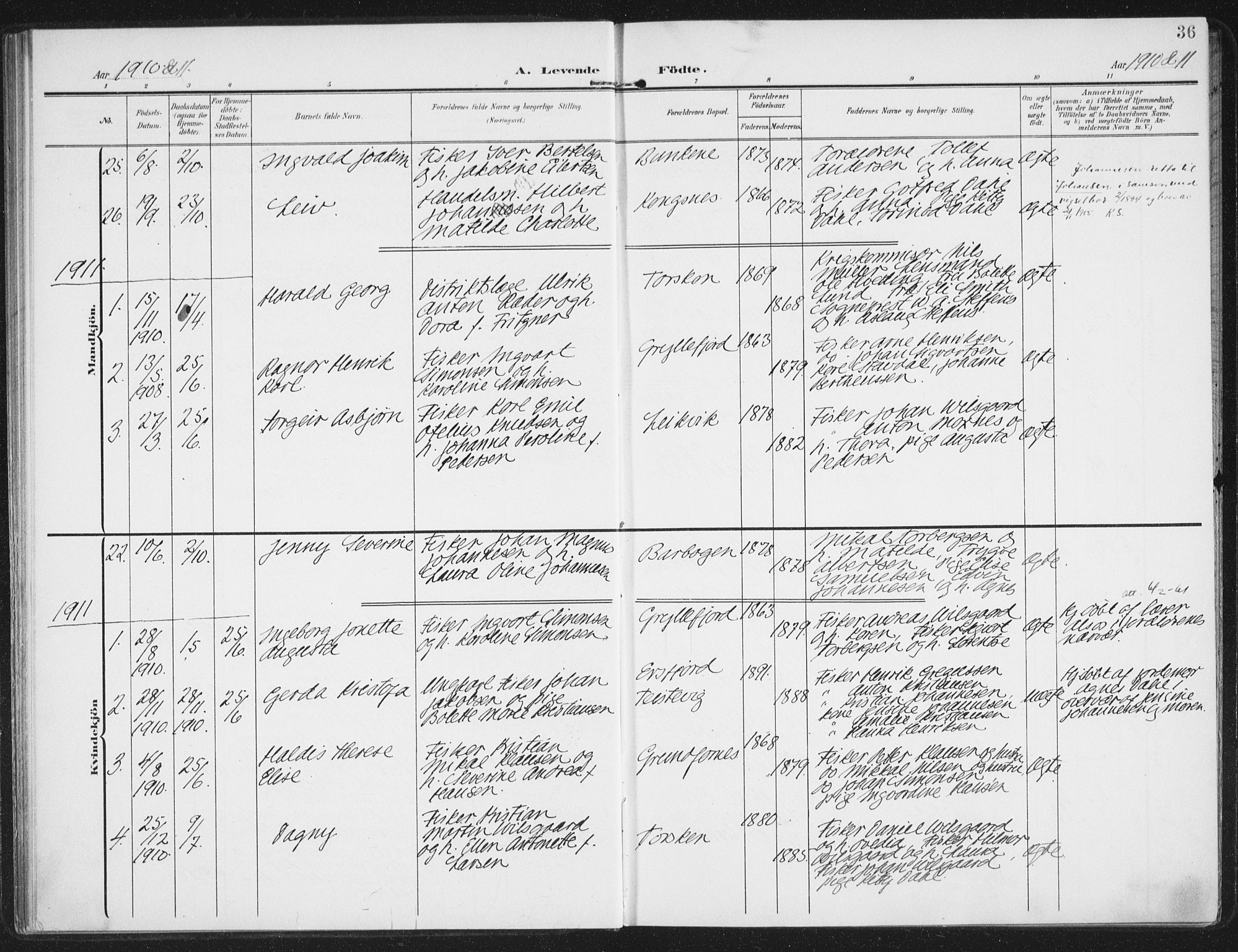 Berg sokneprestkontor, AV/SATØ-S-1318/G/Ga/Gaa/L0008kirke: Parish register (official) no. 8, 1904-1916, p. 36