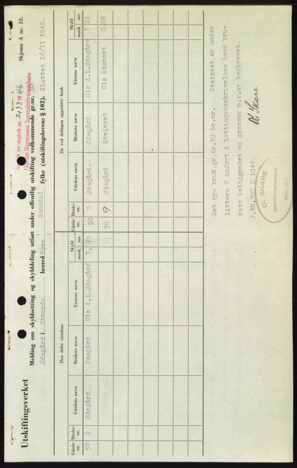 Nordre Sunnmøre sorenskriveri, AV/SAT-A-0006/1/2/2C/2Ca: Mortgage book no. A23, 1946-1947, Diary no: : 2133/1946