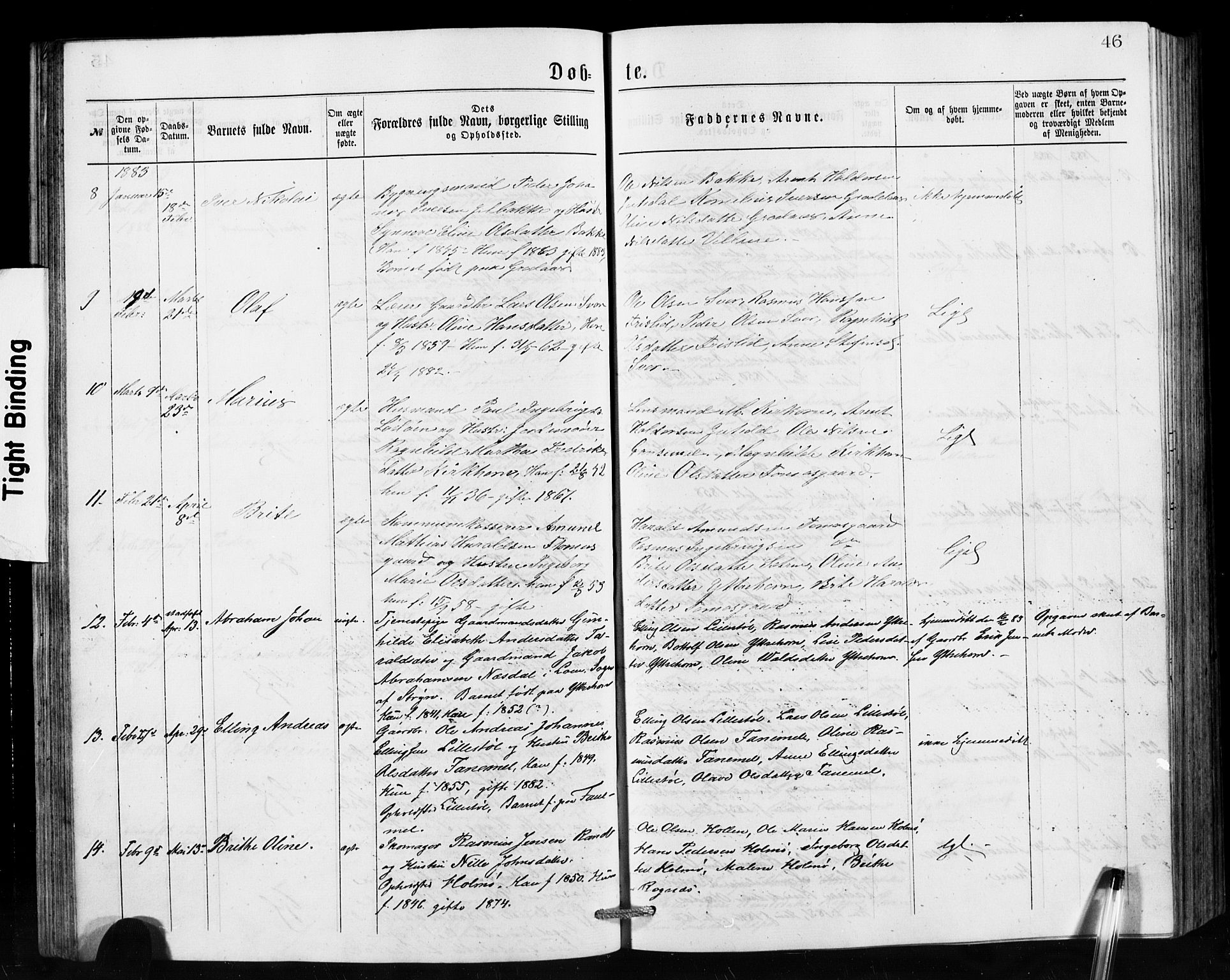 Hornindal sokneprestembete, SAB/A-82401/H/Hab: Parish register (copy) no. A 1, 1876-1894, p. 46