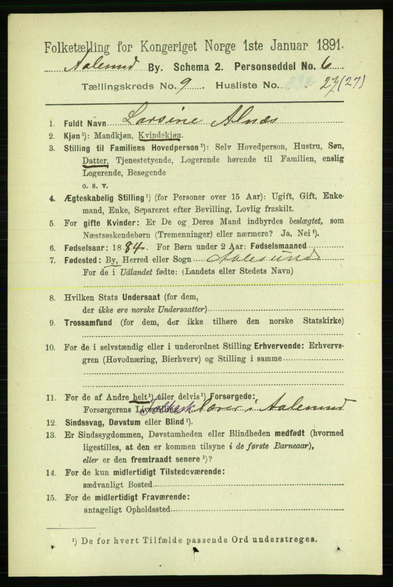 RA, 1891 census for 1501 Ålesund, 1891, p. 6613