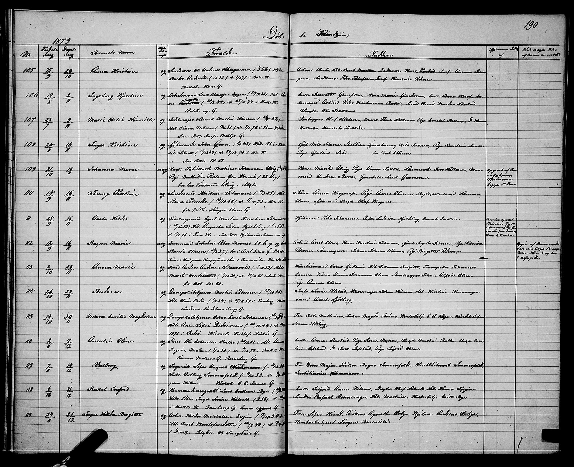Ministerialprotokoller, klokkerbøker og fødselsregistre - Sør-Trøndelag, SAT/A-1456/604/L0220: Parish register (copy) no. 604C03, 1870-1885, p. 190