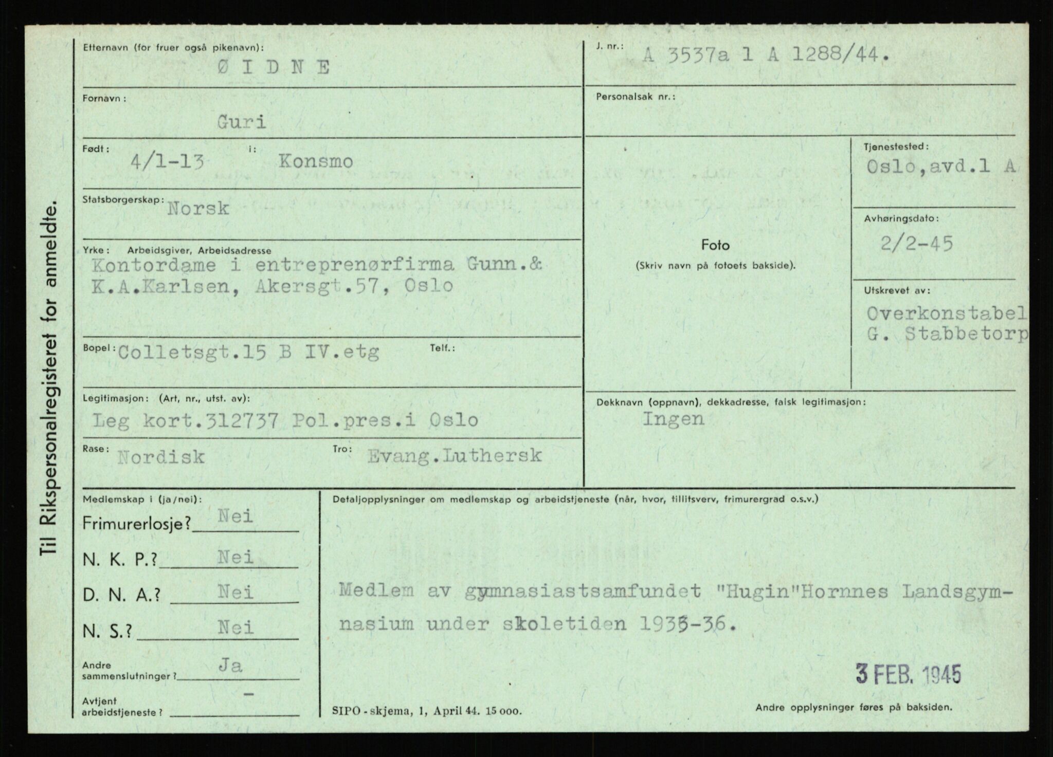 Statspolitiet - Hovedkontoret / Osloavdelingen, AV/RA-S-1329/C/Ca/L0016: Uberg - Øystese, 1943-1945, p. 3520