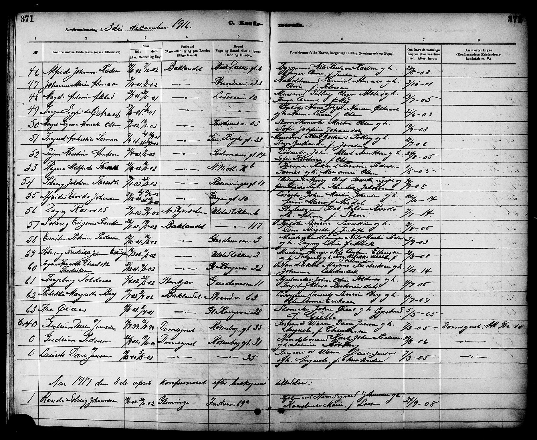 Ministerialprotokoller, klokkerbøker og fødselsregistre - Sør-Trøndelag, SAT/A-1456/605/L0254: Parish register (copy) no. 605C01, 1908-1916, p. 371
