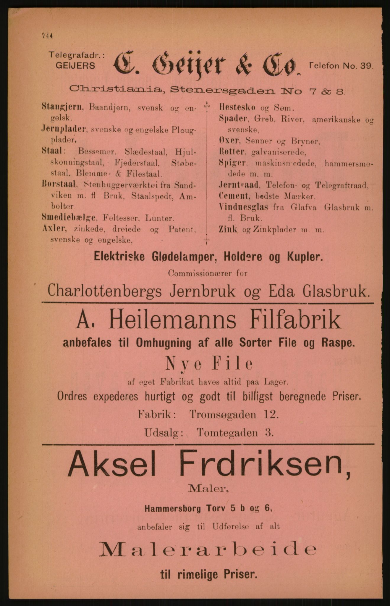 Kristiania/Oslo adressebok, PUBL/-, 1891, p. 744