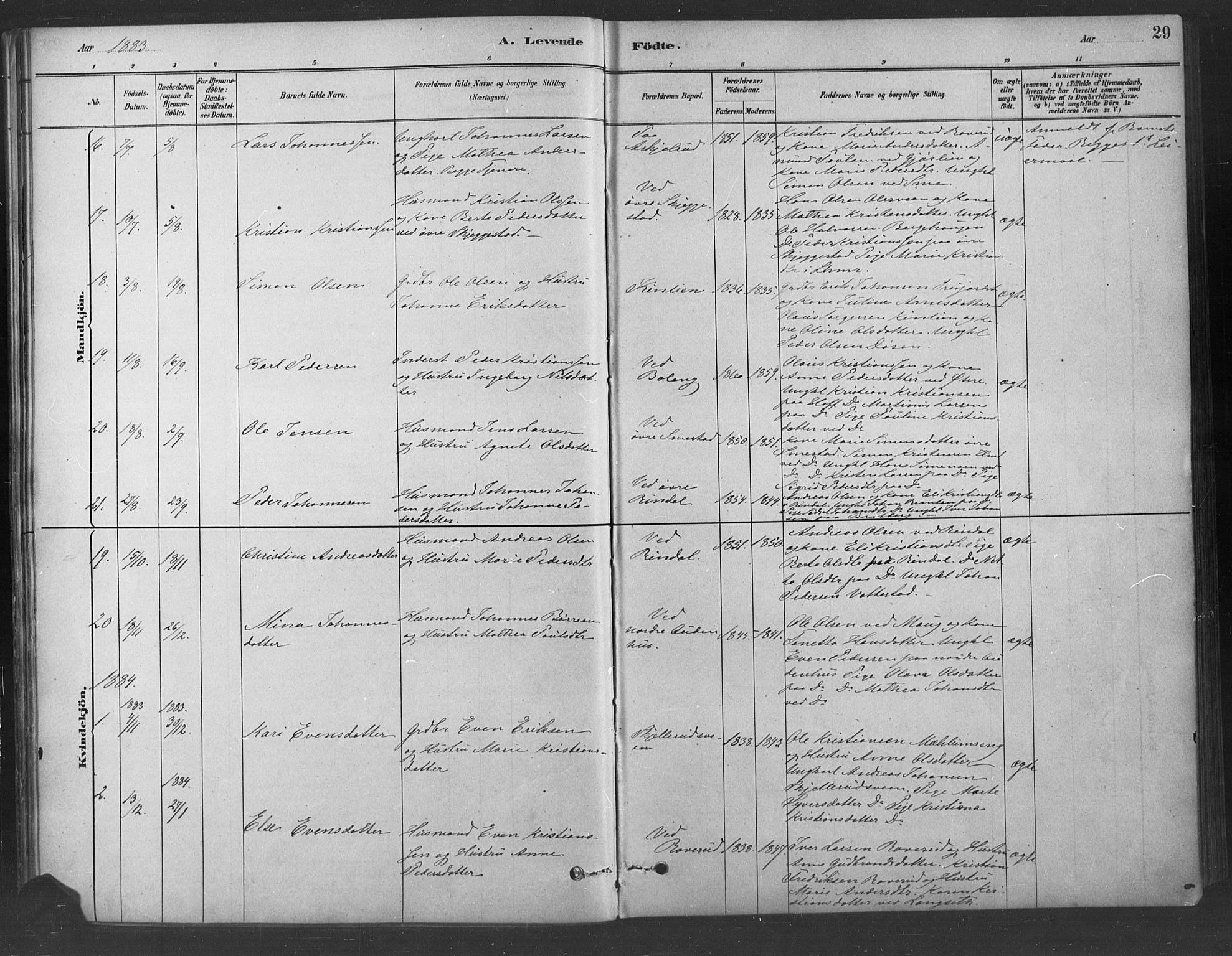 Fåberg prestekontor, SAH/PREST-086/H/Ha/Haa/L0009: Parish register (official) no. 9, 1879-1898, p. 29