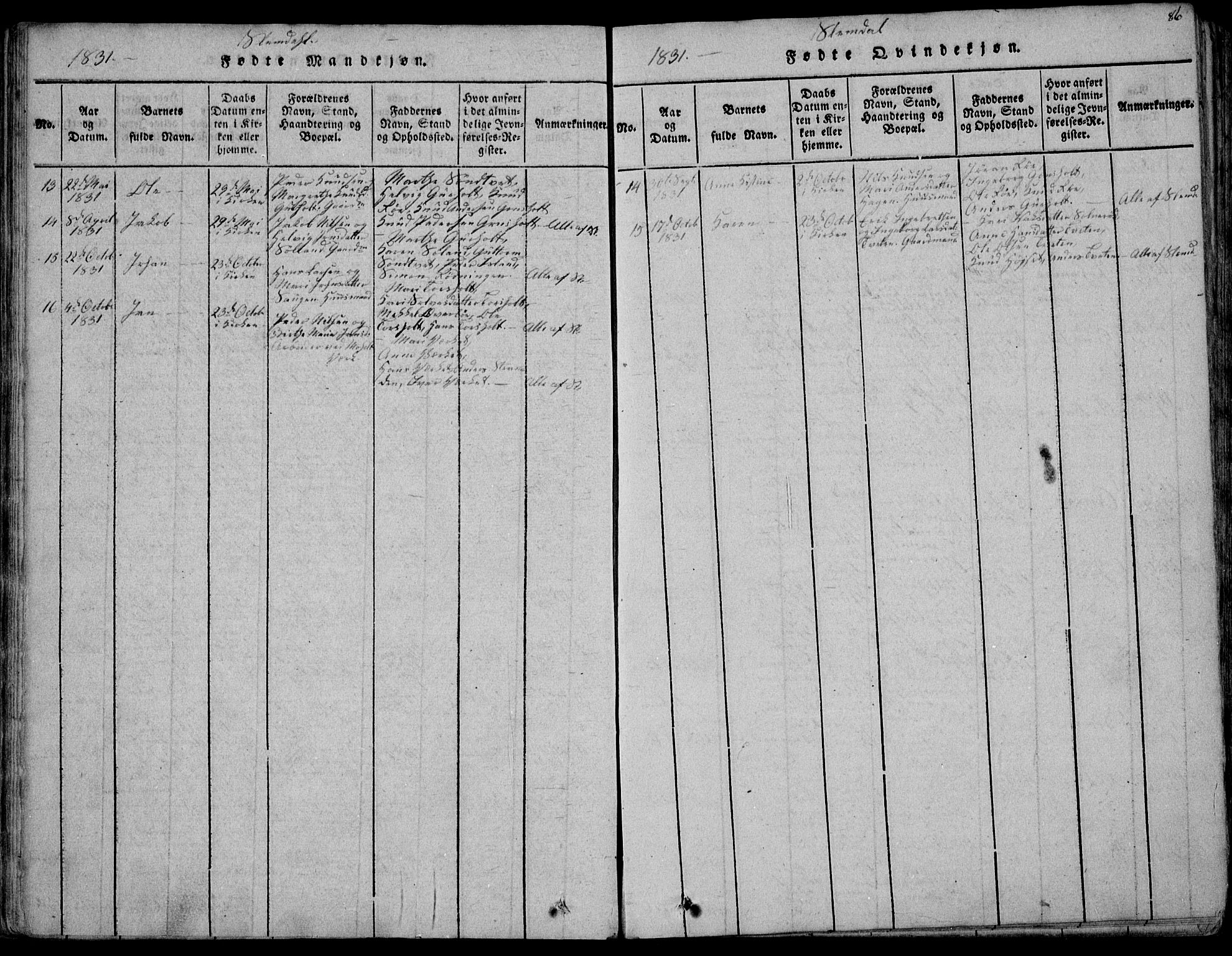 Eidanger kirkebøker, AV/SAKO-A-261/F/Fa/L0007: Parish register (official) no. 7, 1814-1831, p. 86