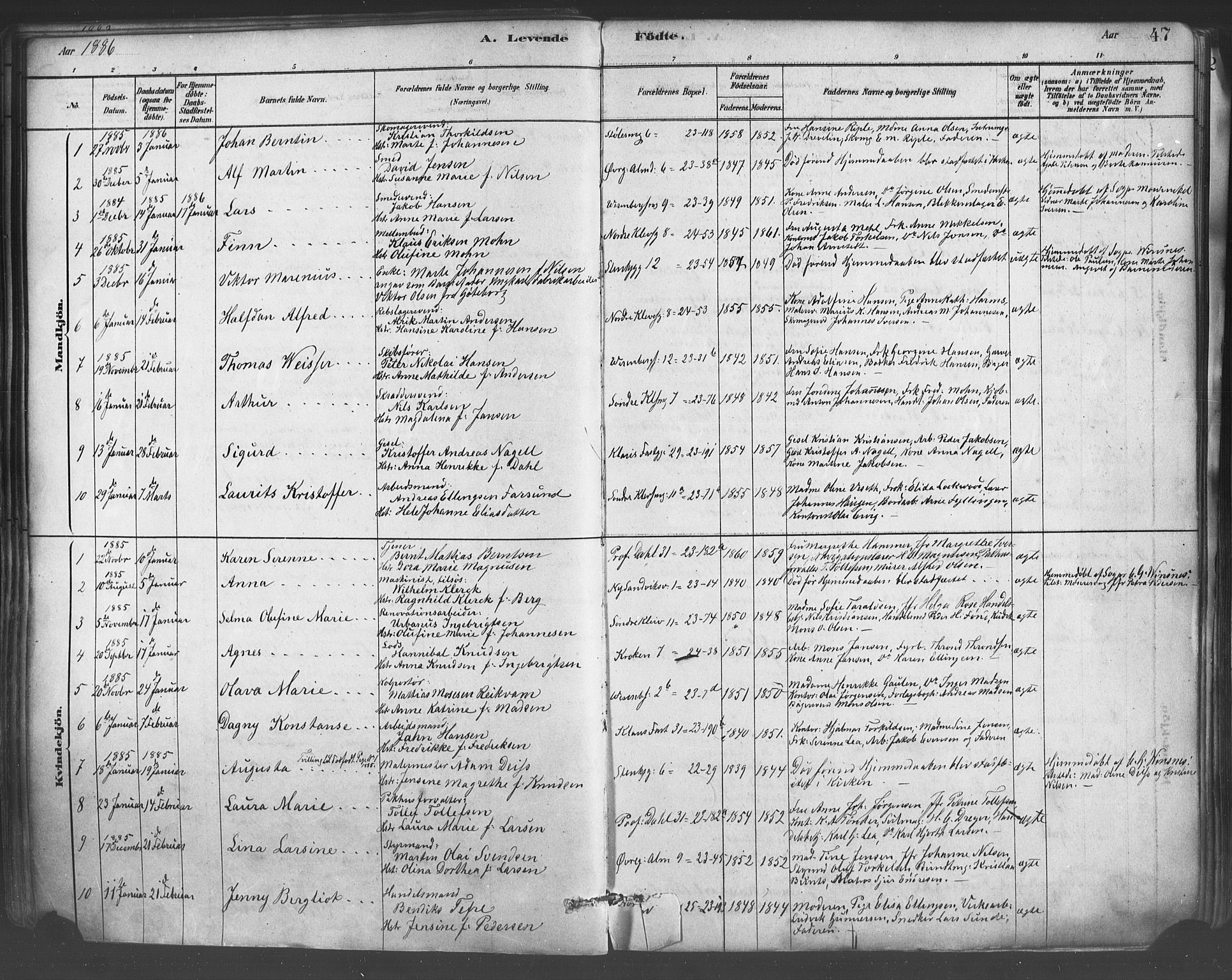 Mariakirken Sokneprestembete, SAB/A-76901/H/Haa/L0007: Parish register (official) no. A 7, 1878-1893, p. 47