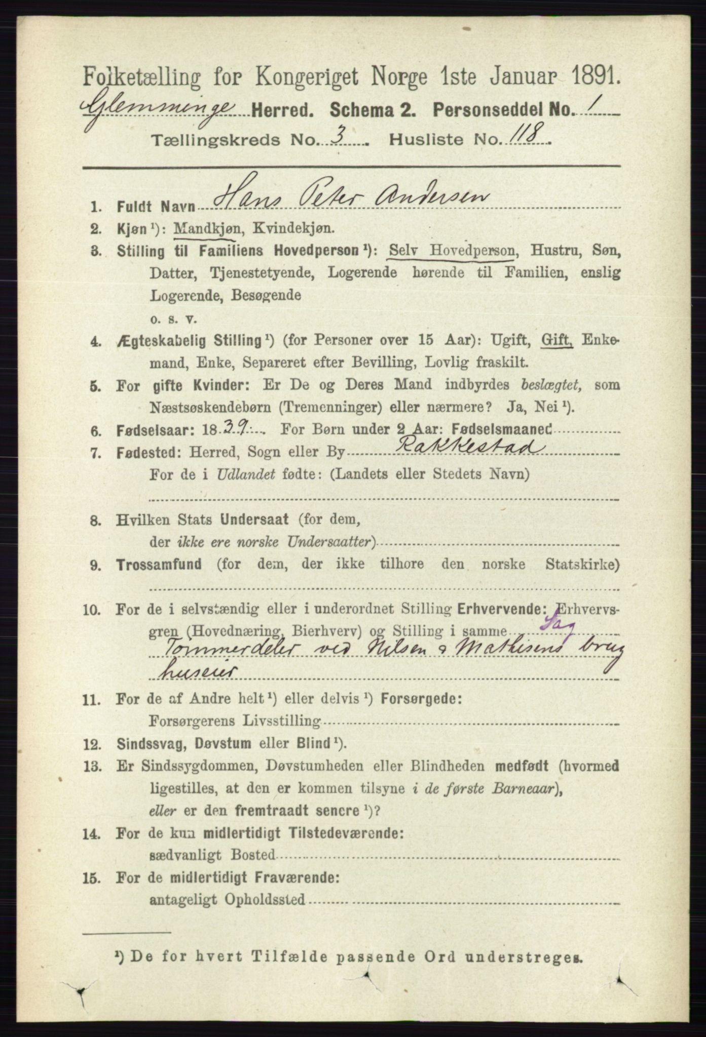 RA, 1891 census for 0132 Glemmen, 1891, p. 3084