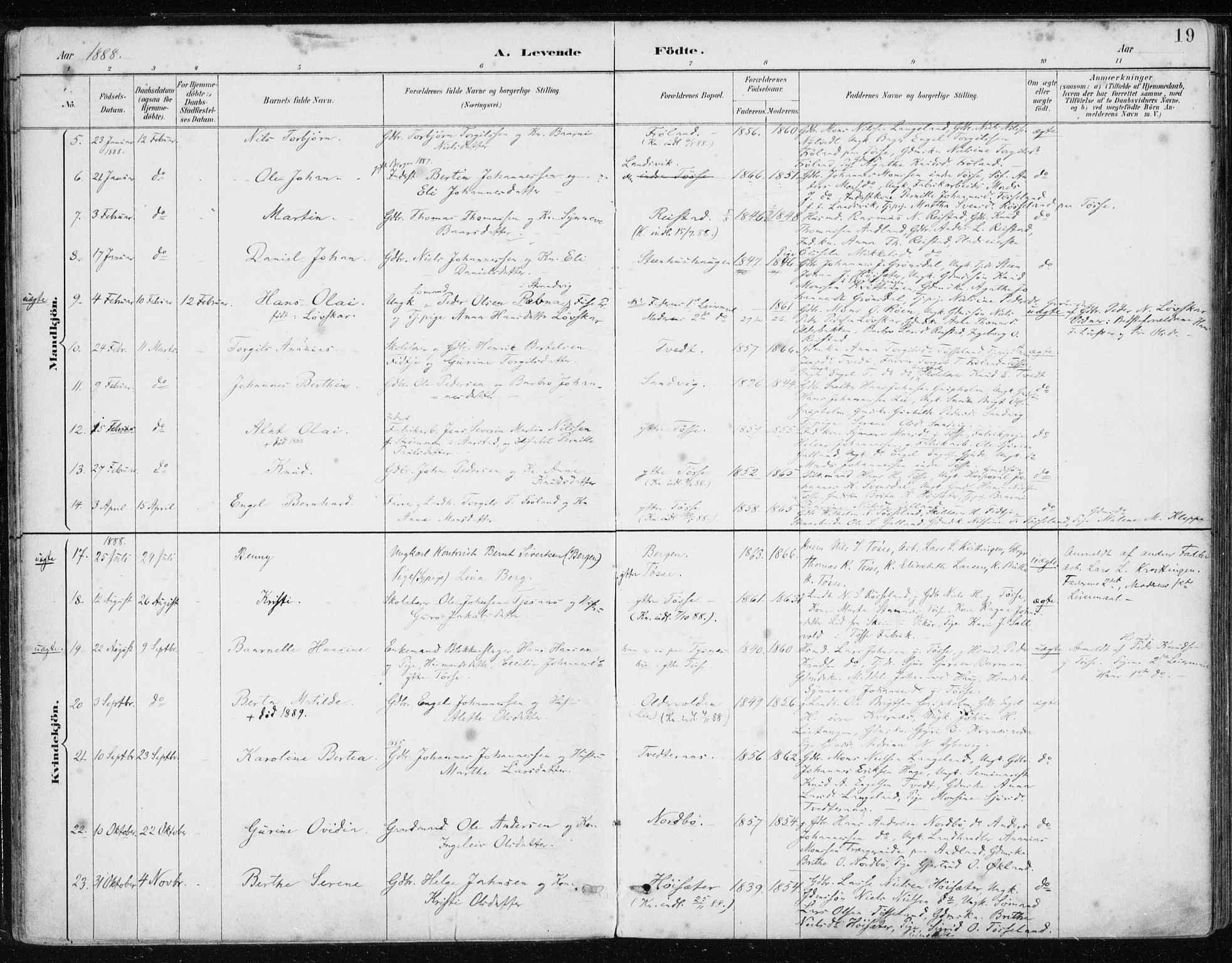 Samnanger Sokneprestembete, SAB/A-77501/H/Haa: Parish register (official) no. A 1, 1885-1901, p. 19