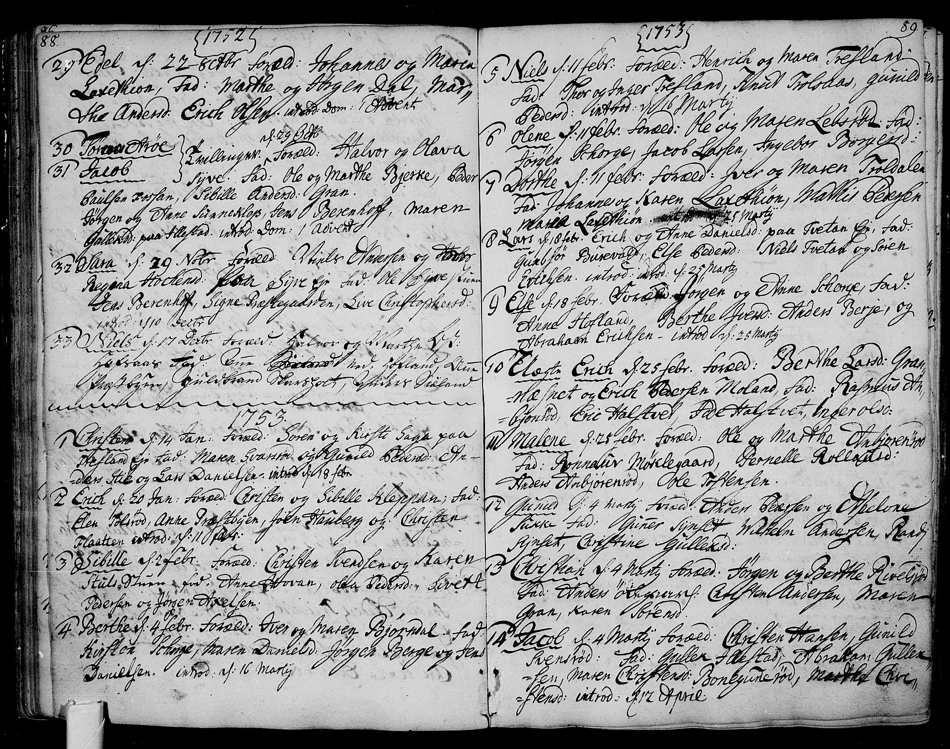 Andebu kirkebøker, AV/SAKO-A-336/F/Fa/L0002: Parish register (official) no. 2, 1733-1802, p. 88-89