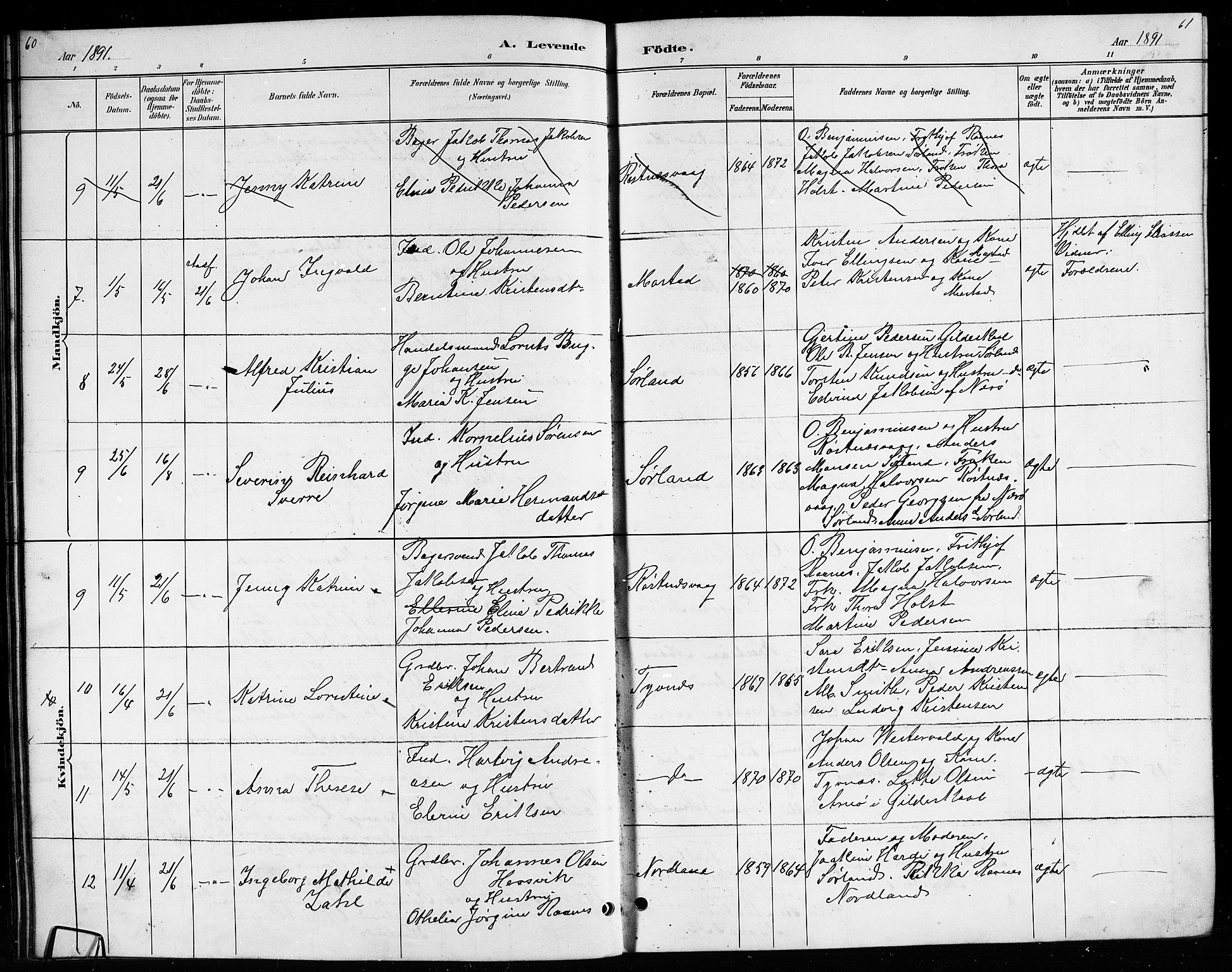 Ministerialprotokoller, klokkerbøker og fødselsregistre - Nordland, SAT/A-1459/807/L0123: Parish register (copy) no. 807C01, 1884-1910, p. 60-61