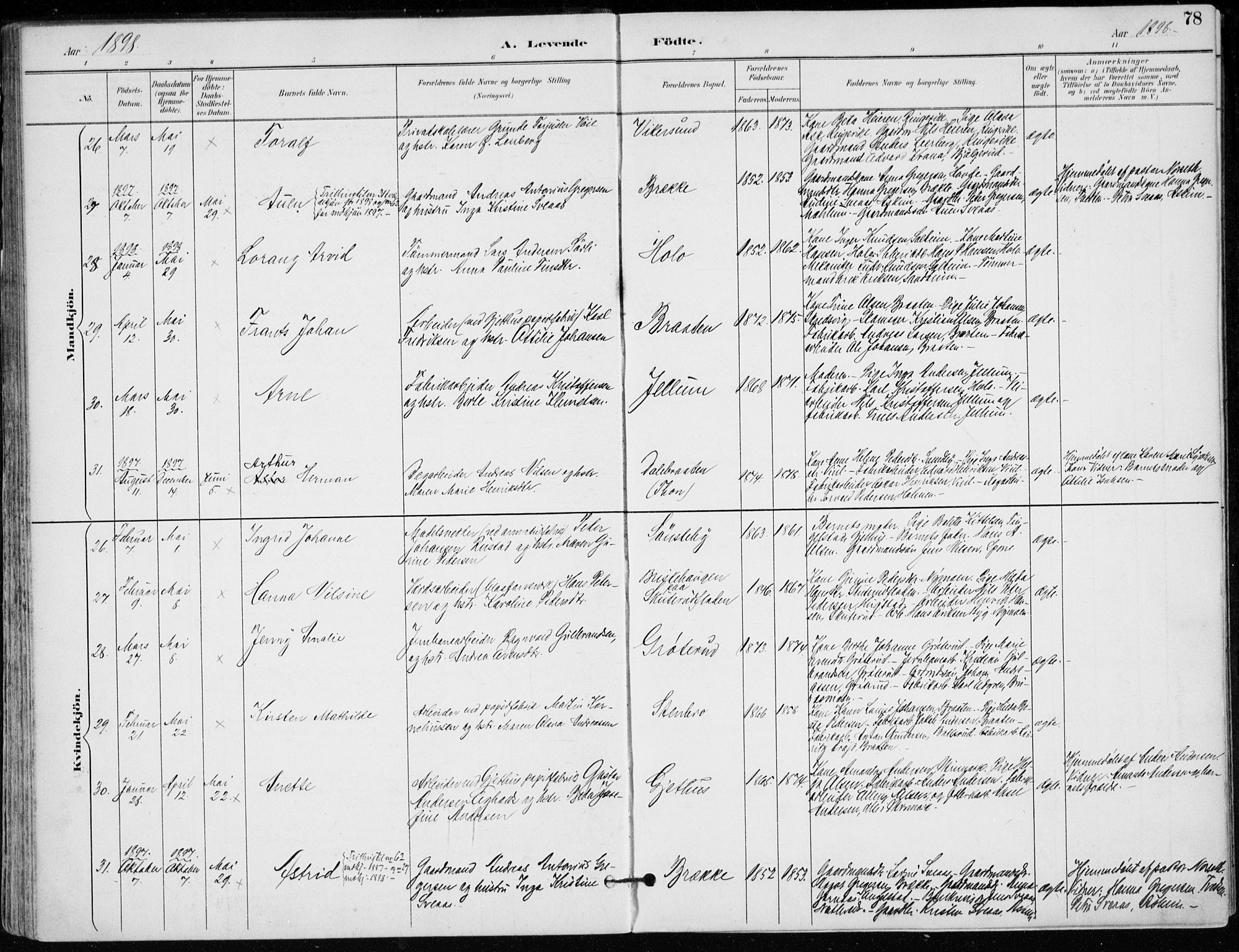 Modum kirkebøker, AV/SAKO-A-234/F/Fa/L0012: Parish register (official) no. 12, 1890-1898, p. 78