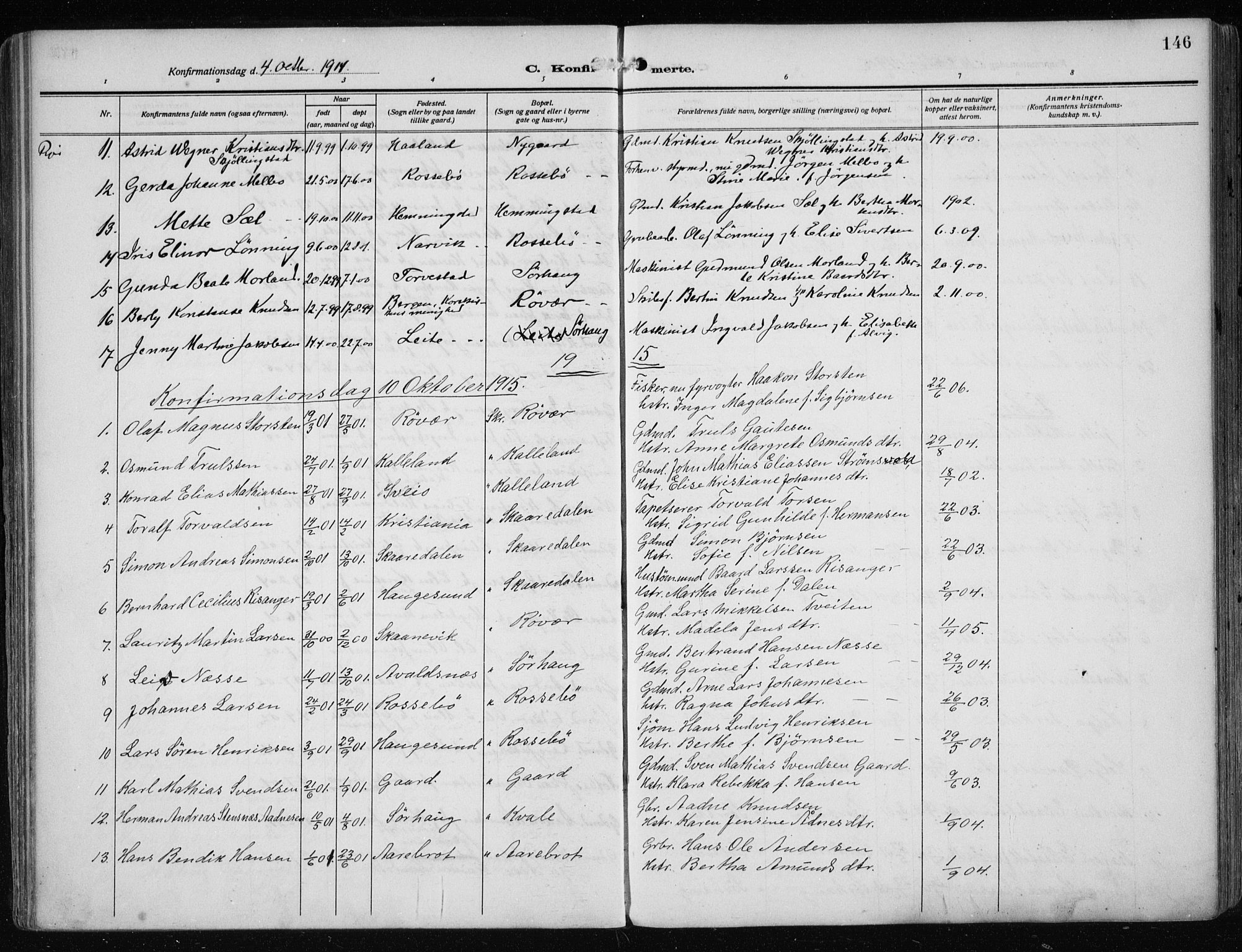 Haugesund sokneprestkontor, SAST/A -101863/H/Ha/Haa/L0010: Parish register (official) no. A 10, 1909-1935, p. 146