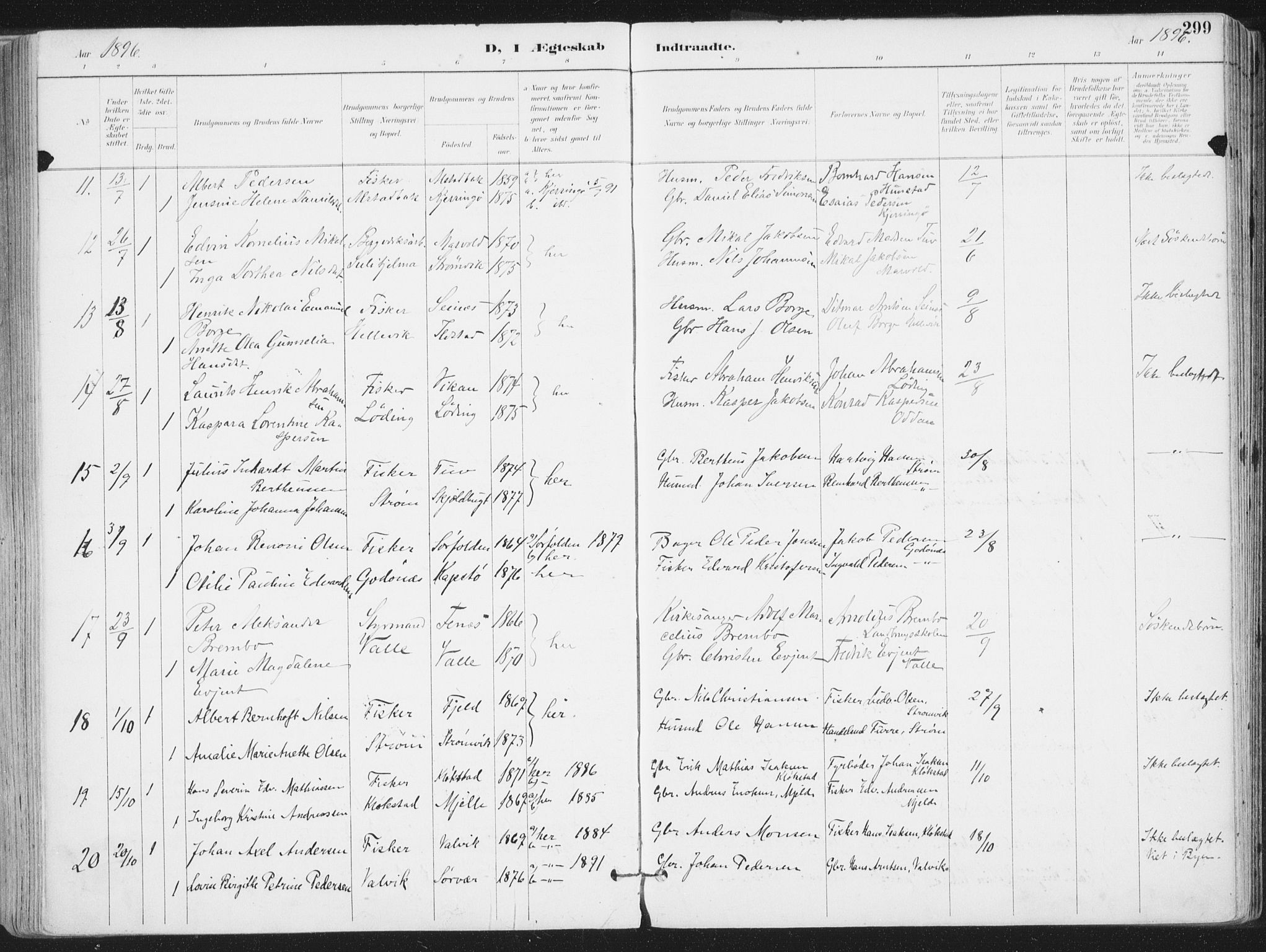 Ministerialprotokoller, klokkerbøker og fødselsregistre - Nordland, SAT/A-1459/802/L0055: Parish register (official) no. 802A02, 1894-1915, p. 299