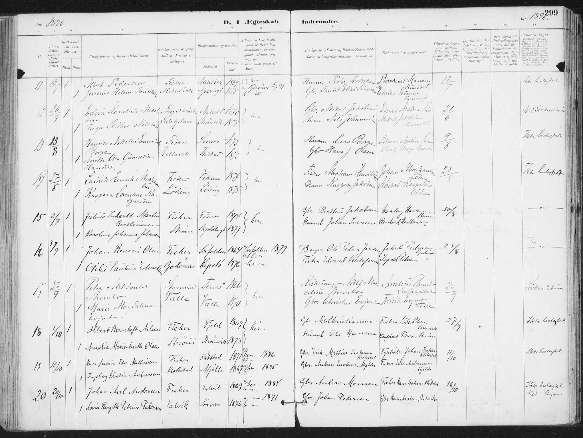 Ministerialprotokoller, klokkerbøker og fødselsregistre - Nordland, AV/SAT-A-1459/802/L0055: Parish register (official) no. 802A02, 1894-1915, p. 299