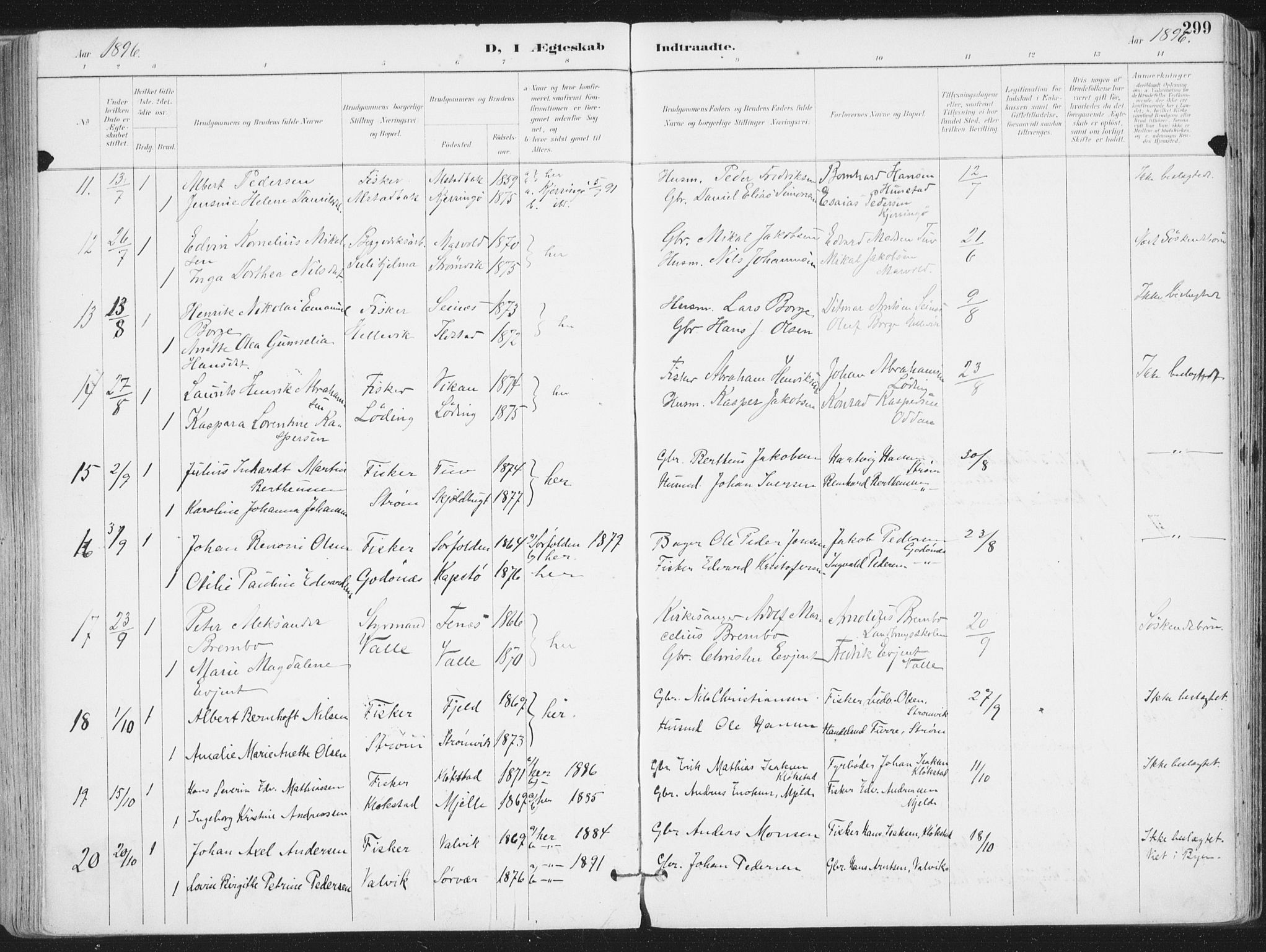 Ministerialprotokoller, klokkerbøker og fødselsregistre - Nordland, AV/SAT-A-1459/802/L0055: Parish register (official) no. 802A02, 1894-1915, p. 299