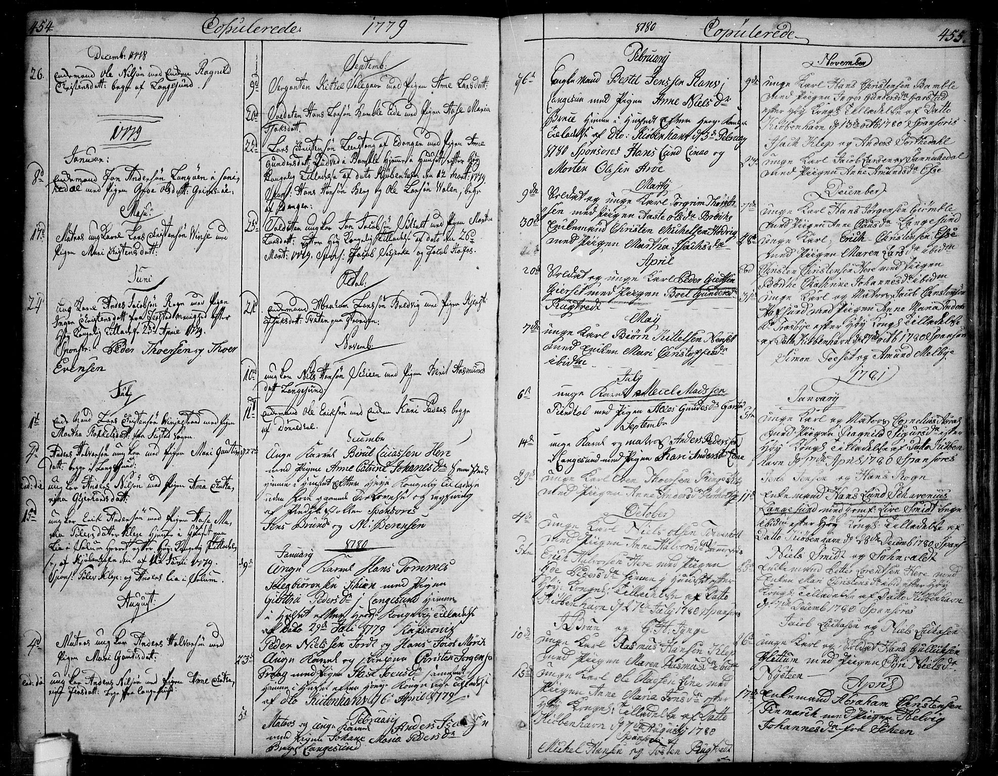 Bamble kirkebøker, SAKO/A-253/F/Fa/L0002: Parish register (official) no. I 2, 1775-1814, p. 454-455