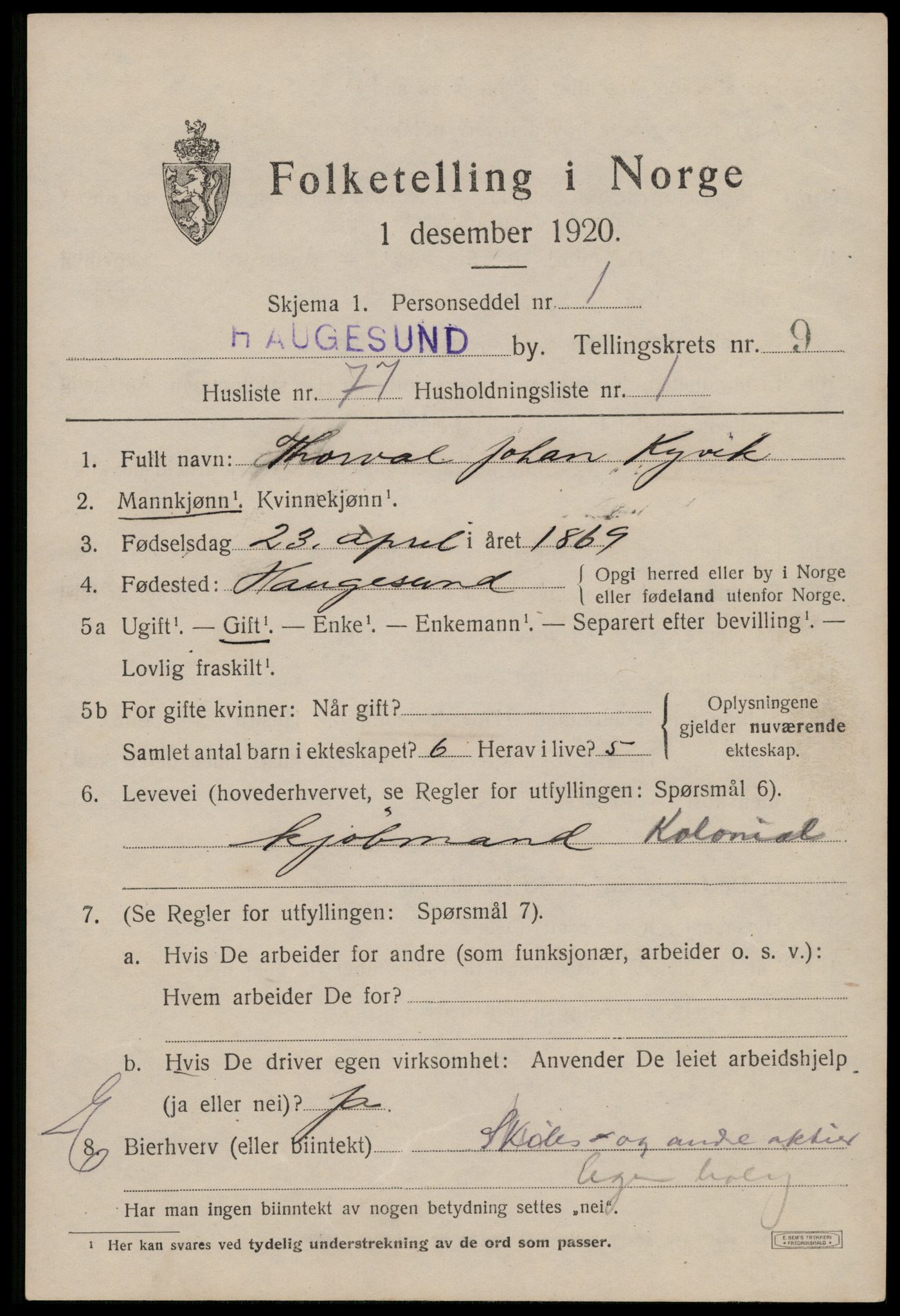 SAST, 1920 census for Haugesund, 1920, p. 33571
