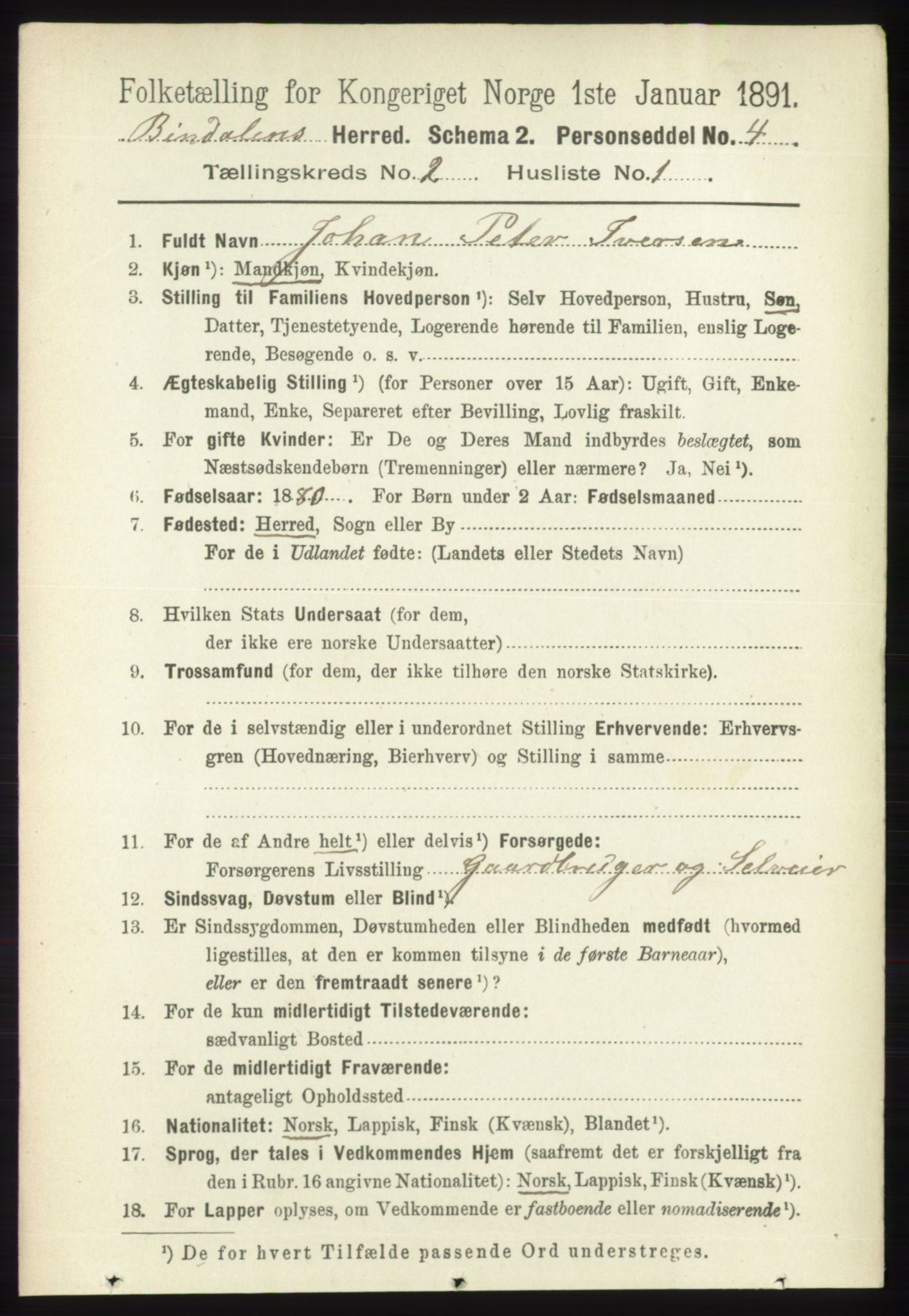 RA, 1891 census for 1811 Bindal, 1891, p. 283