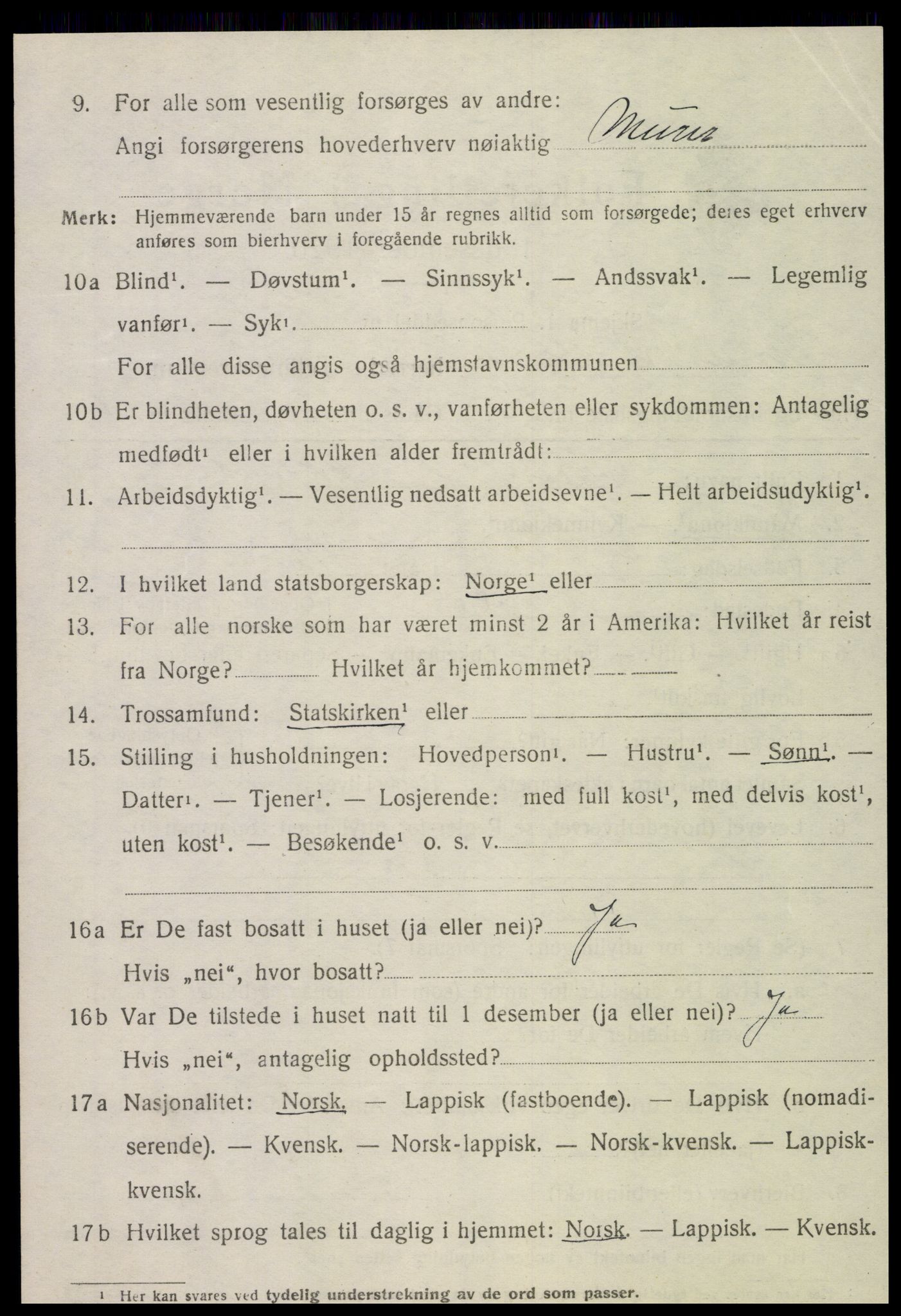 SAT, 1920 census for Kvam, 1920, p. 2514