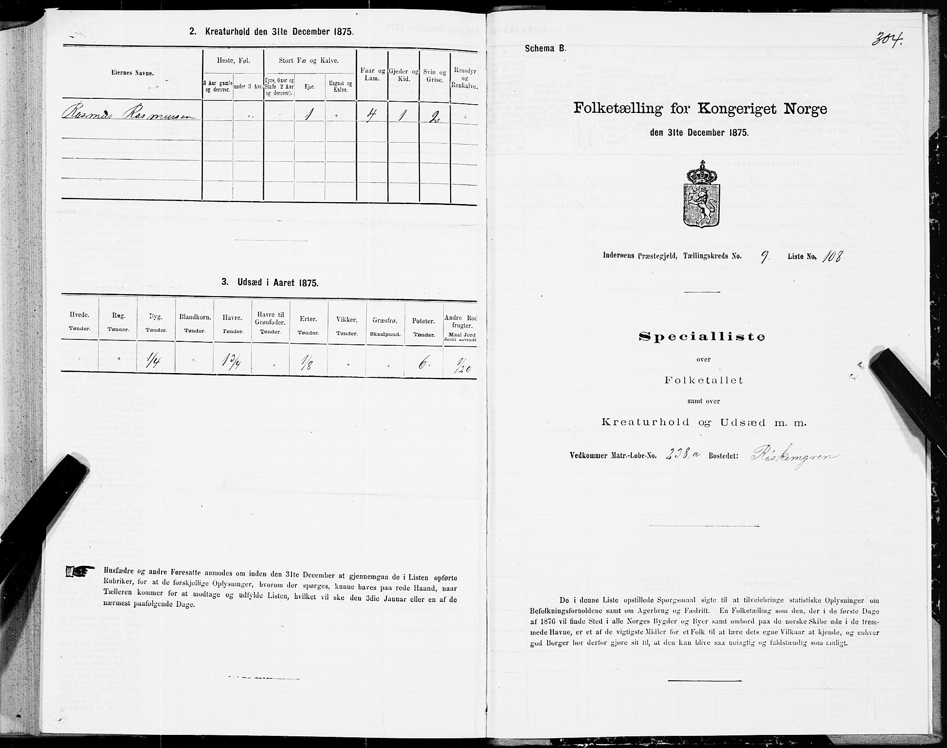 SAT, 1875 census for 1729P Inderøy, 1875, p. 5304