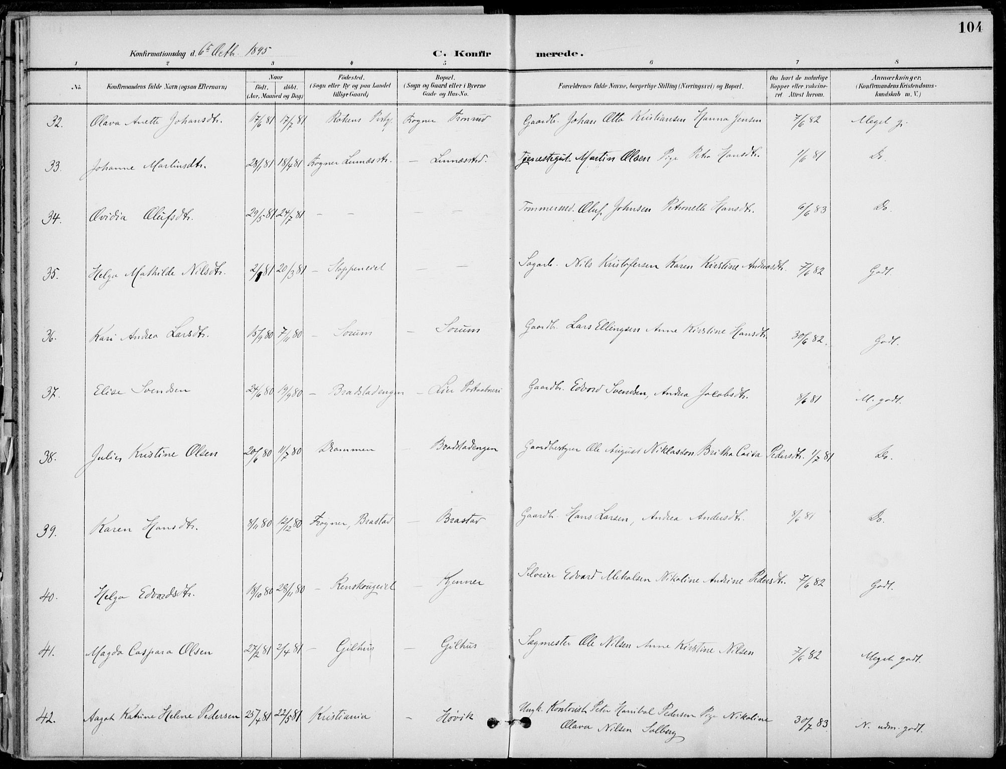 Lier kirkebøker, AV/SAKO-A-230/F/Fa/L0016: Parish register (official) no. I 16, 1895-1900, p. 104