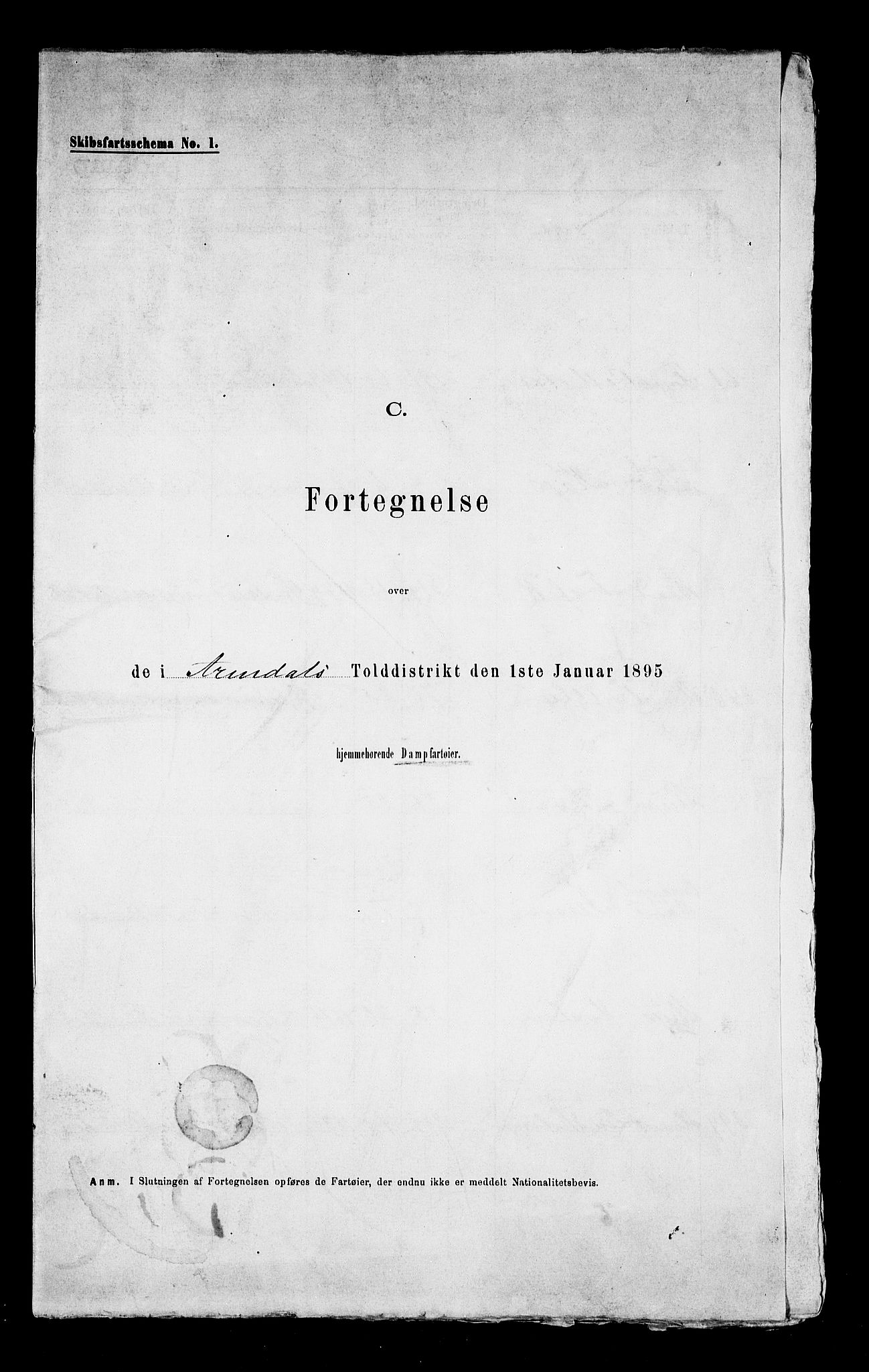Arendal tollsted, SAK/1351-0003/H/Ha/L0903: Fortegnelse og spesifikasjoner over fartøyer hjemmehørende i Arendal tolldistrikt, 1823-1915, p. 252