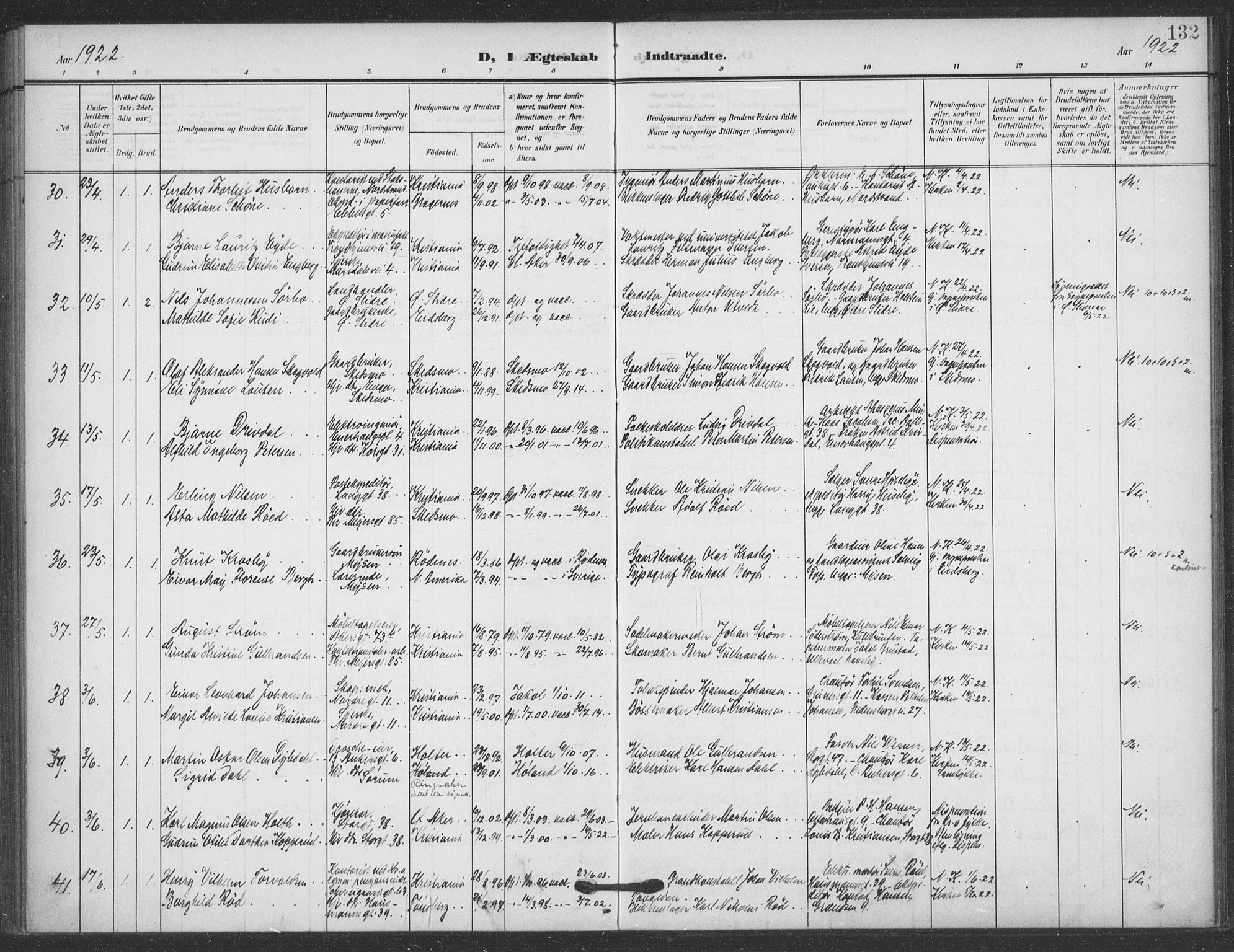 Jakob prestekontor Kirkebøker, AV/SAO-A-10850/F/Fa/L0010: Parish register (official) no. 10, 1908-1922, p. 132