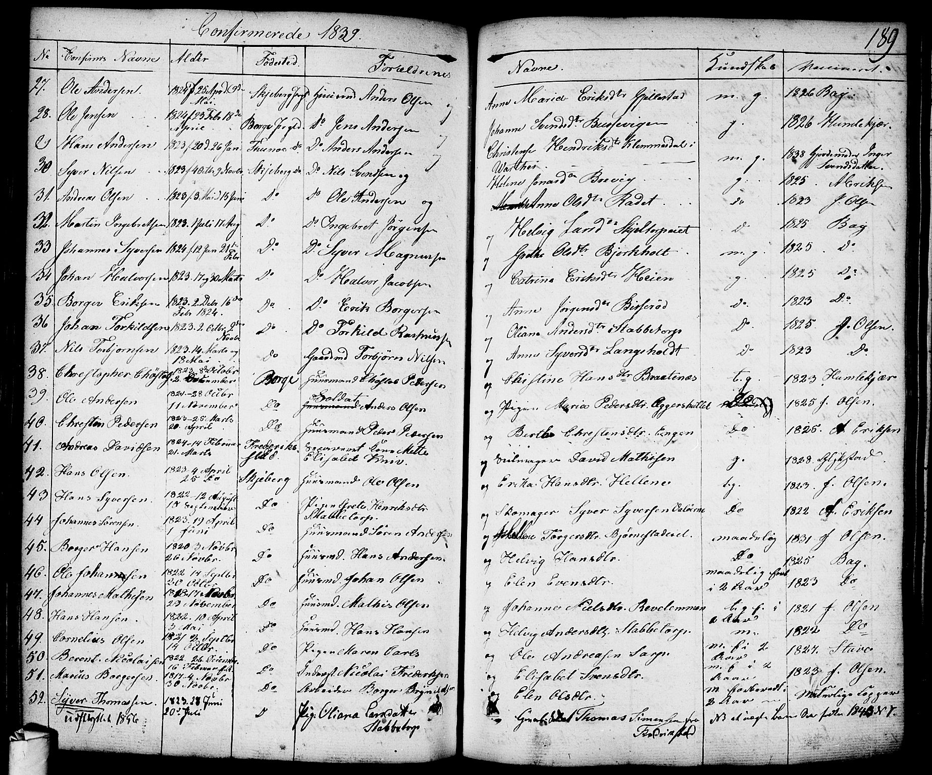 Skjeberg prestekontor Kirkebøker, SAO/A-10923/F/Fa/L0005: Parish register (official) no. I 5, 1830-1845, p. 189