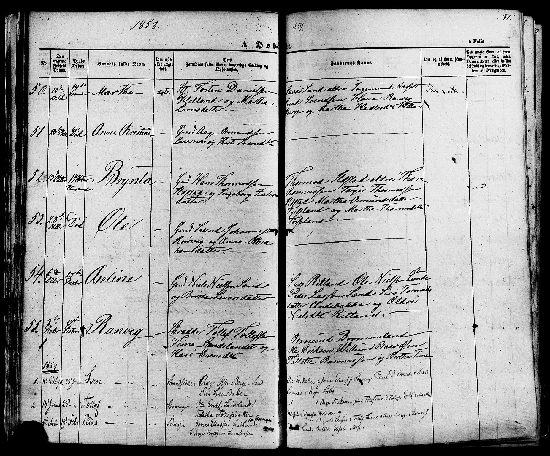 Sand sokneprestkontor, AV/SAST-A-101848/01/III/L0003: Parish register (official) no. A 3, 1854-1879, p. 31