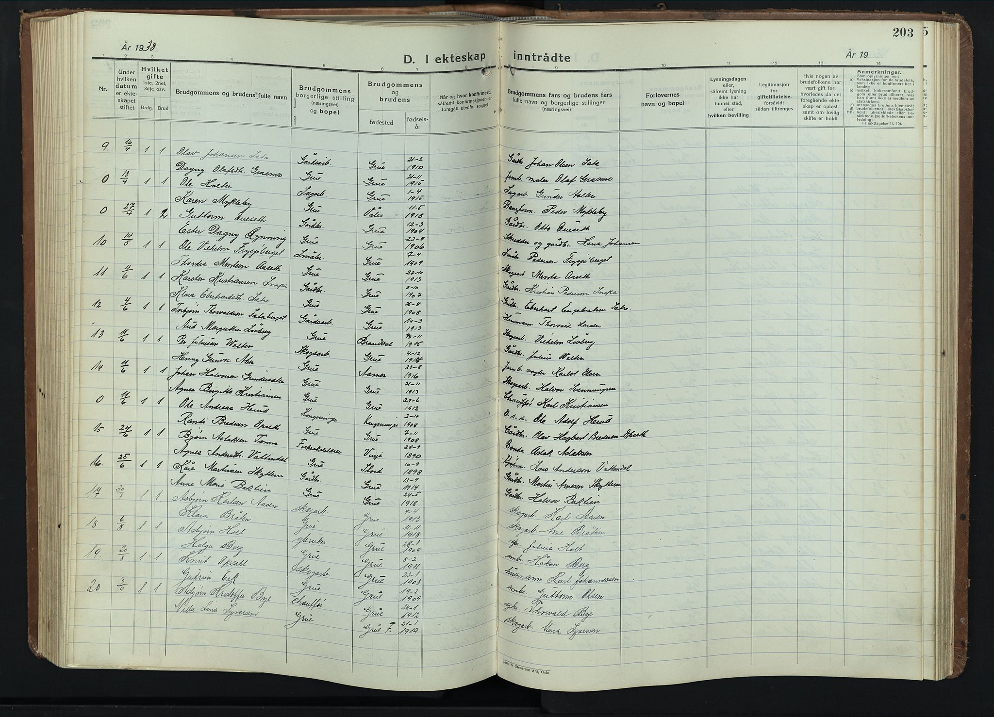 Grue prestekontor, SAH/PREST-036/H/Ha/Hab/L0009: Parish register (copy) no. 9, 1935-1955, p. 203