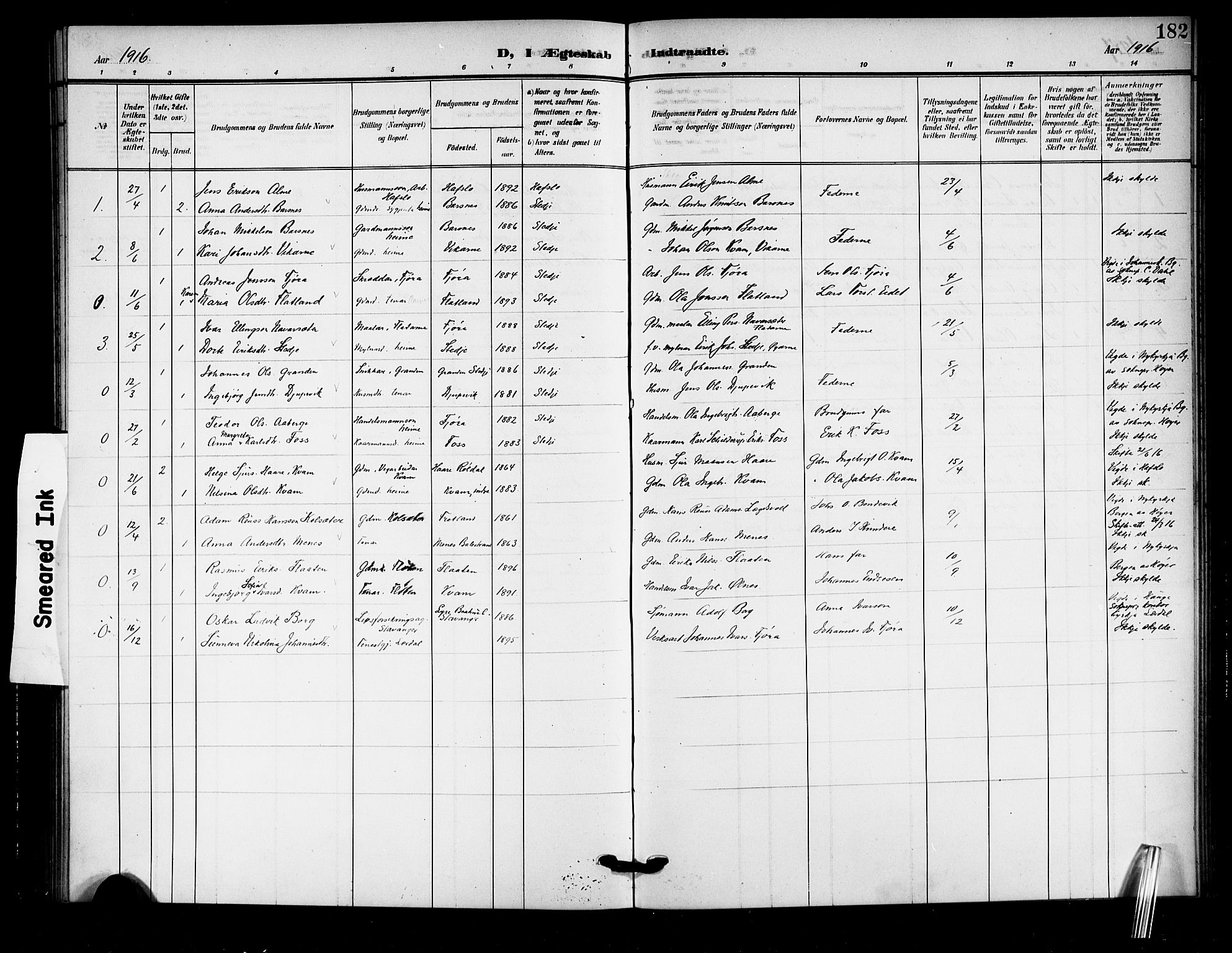 Sogndal sokneprestembete, AV/SAB-A-81301/H/Hab/Haba/L0002: Parish register (copy) no. A 2, 1908-1924, p. 182