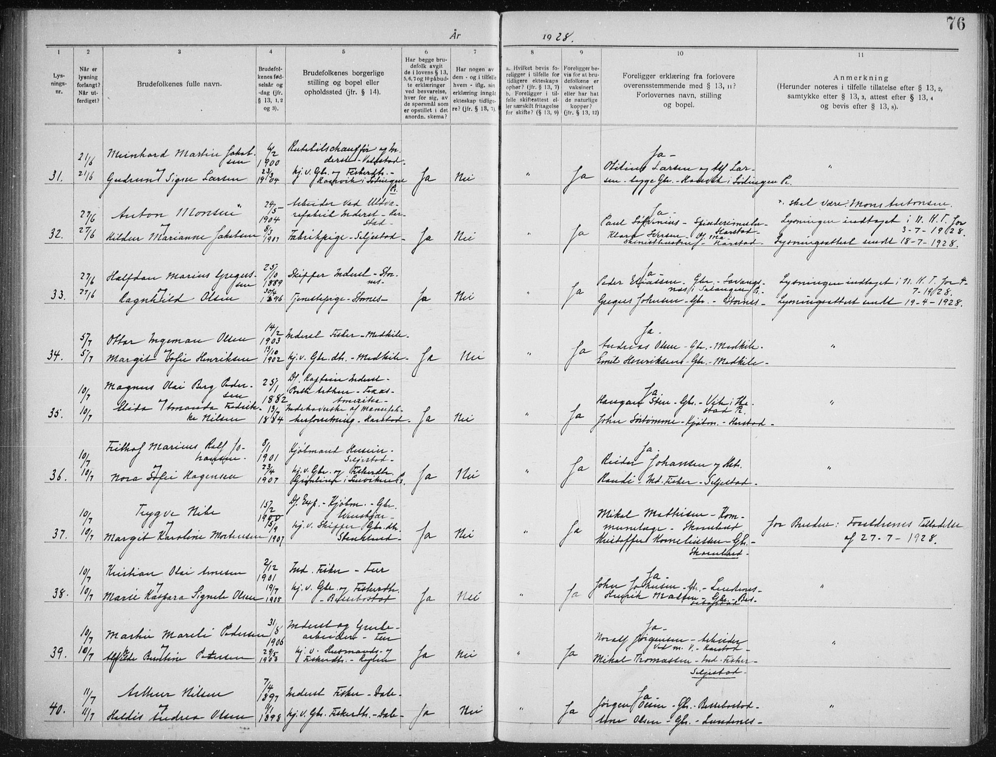 Trondenes sokneprestkontor, AV/SATØ-S-1319/I/Ib/L0099: Banns register no. 99, 1919-1930, p. 76