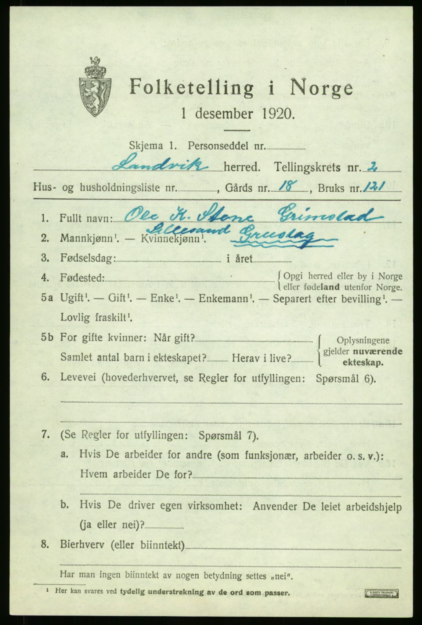 RA, 1920 census: Additional forms, 1920, p. 59