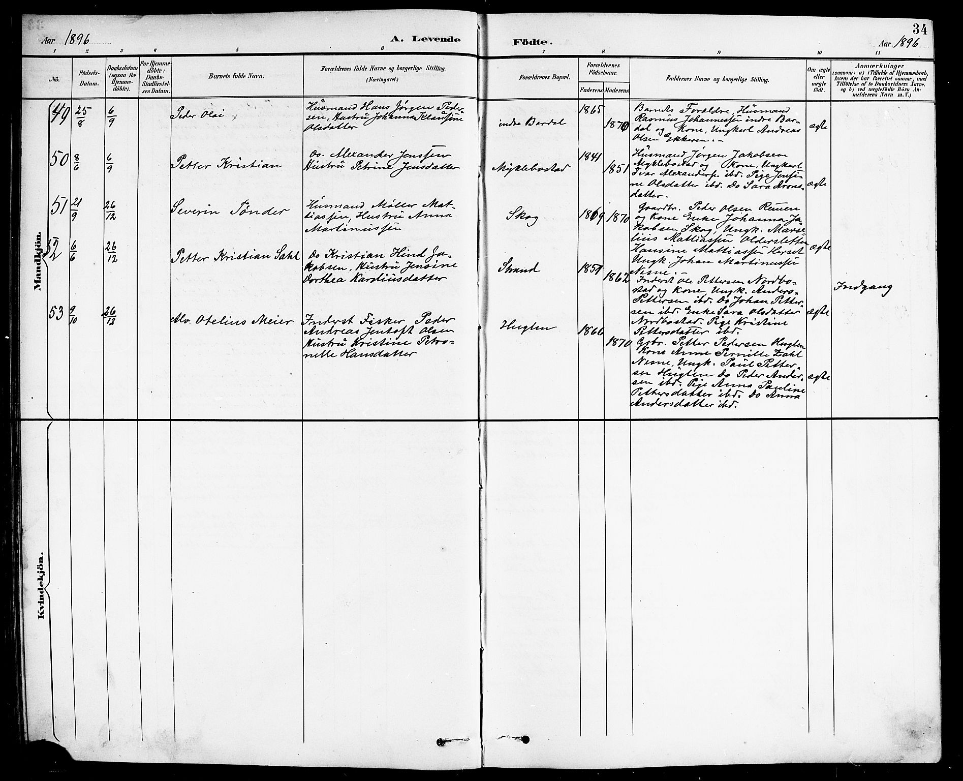 Ministerialprotokoller, klokkerbøker og fødselsregistre - Nordland, AV/SAT-A-1459/838/L0559: Parish register (copy) no. 838C06, 1893-1910, p. 34